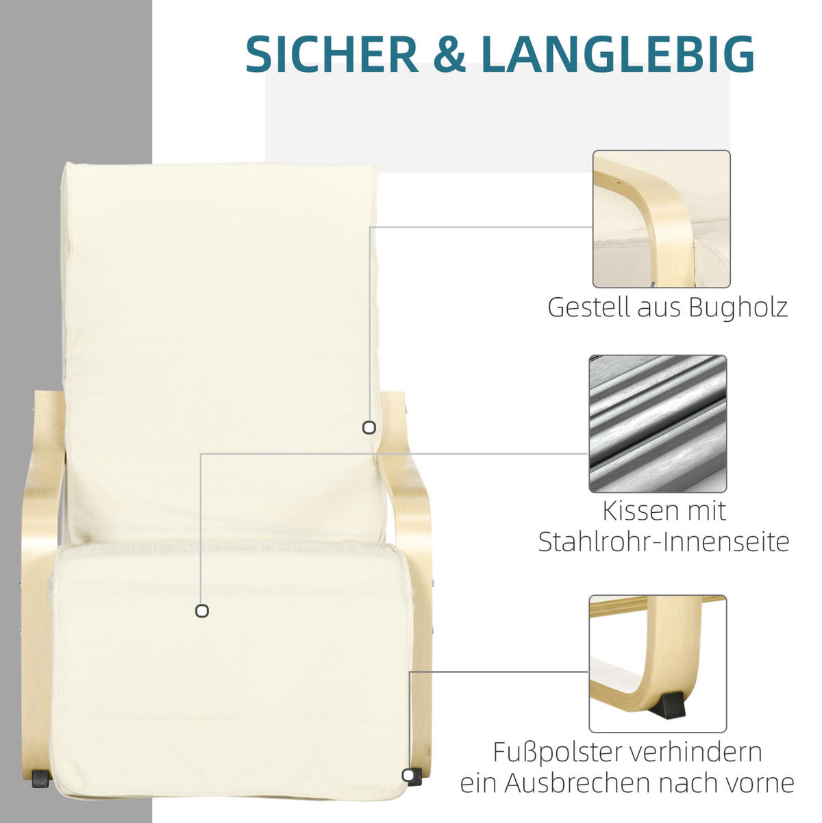 RELAXSESSEL 66,5/94/100 cm in Cremeweiß mit verstellbarem Fußteil - Creme, Textil (94/100/66.5cm) - Flora Grace