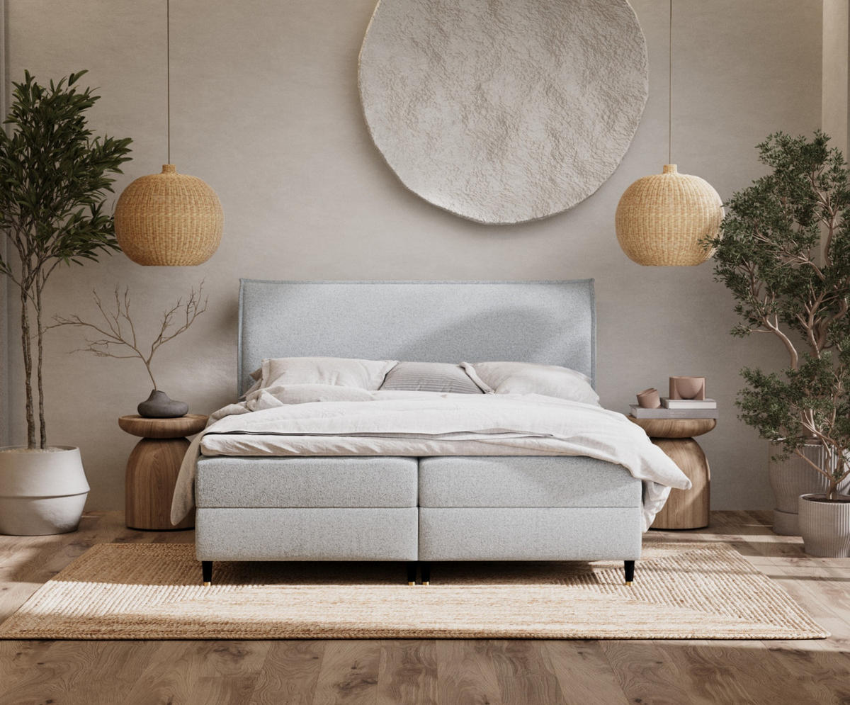 BOXBETT Melba Hellgrau 160/200 cm mit Bonellmatratze - Hellgrau/Schwarz, Holz/Holzwerkstoff (160/200cm) - Maison de Reve