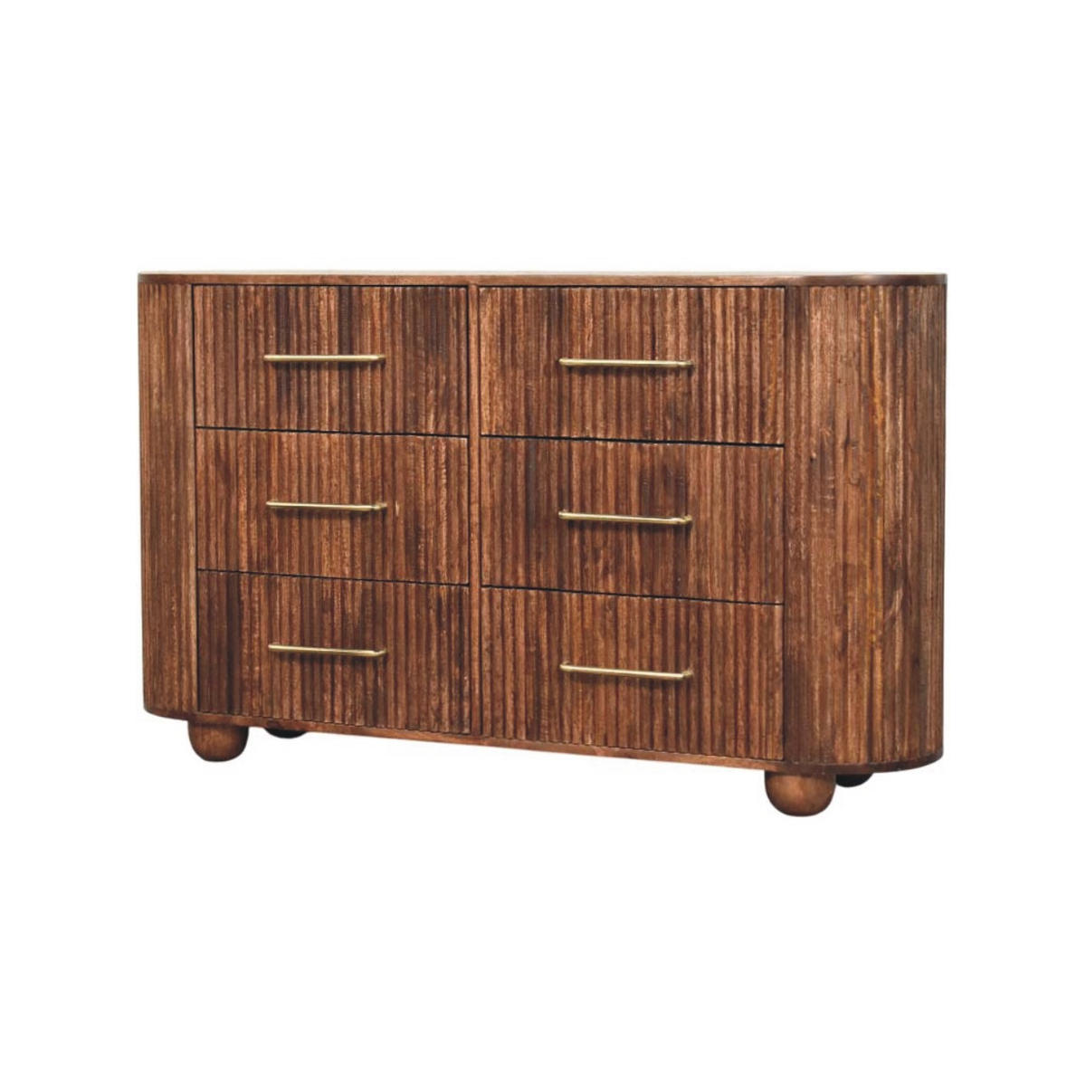 KOMMODE mit Roasted-Almond-Finish, 6 Schubladen, T-Bar-Griffe, geröstetes Braun - Goldfarben/Braun, Holz/Metall (135/79/35cm) - Artisan Furniture