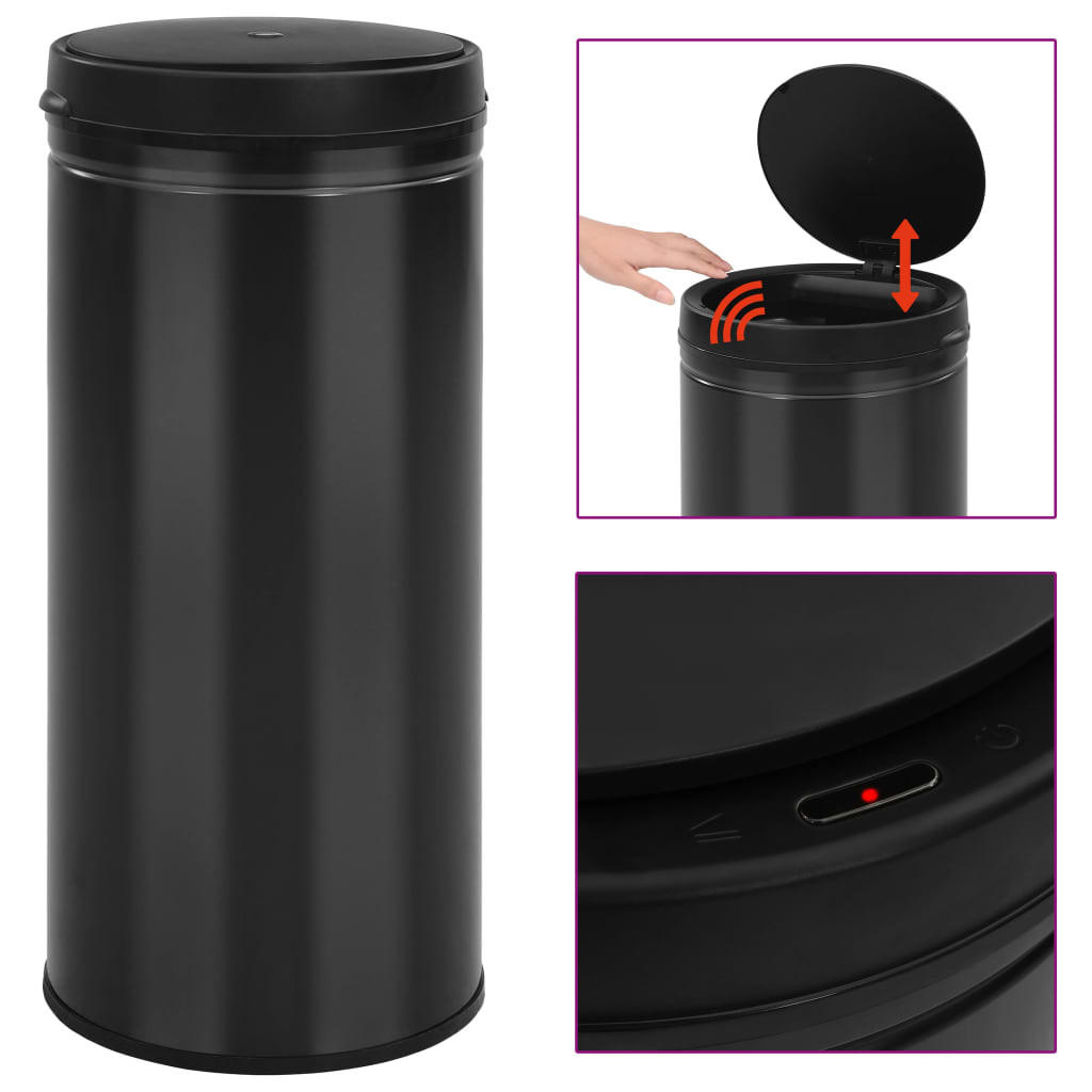 MÜLLEIMER mit Sensor 80L Schwarz Abfalleimer Automatik - Schwarz, Metall (36/86/36cm) - DELUKE