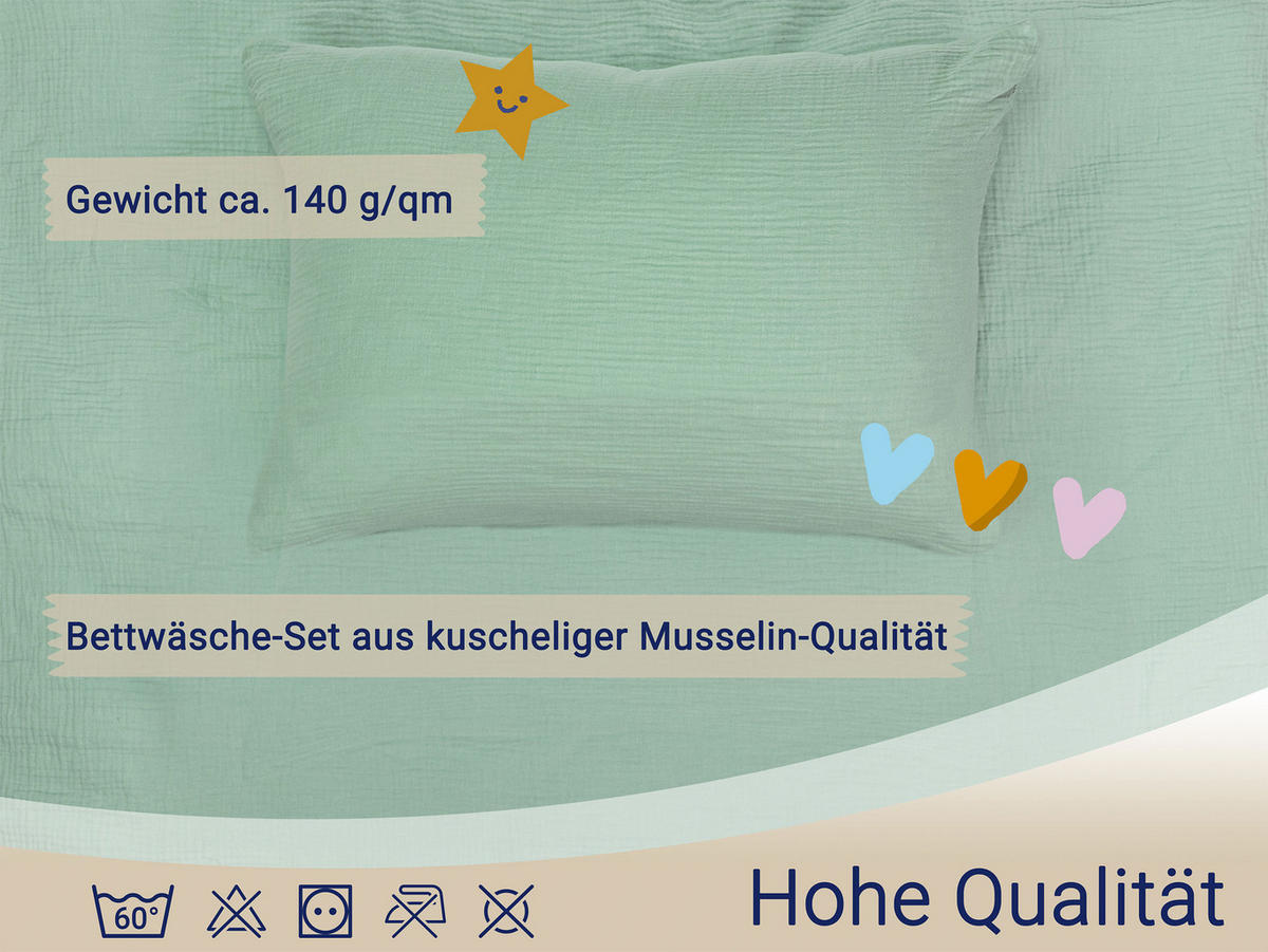 BETTWÄSCHE, 2er-Set, 40x60+100x135 cm, 100% Baumwolle, Grün - Salbeigrün, Textil (100/135cm) - Zollner