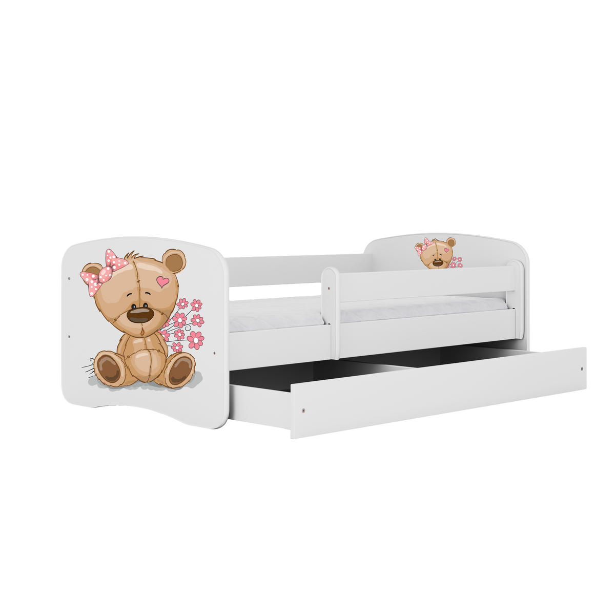KINDERBETT Teddybärblumen mit Schublade und Matratze 160/80 - Weiß, Holzwerkstoff (80/160cm) - RAUMHIRSCH FURNITURE