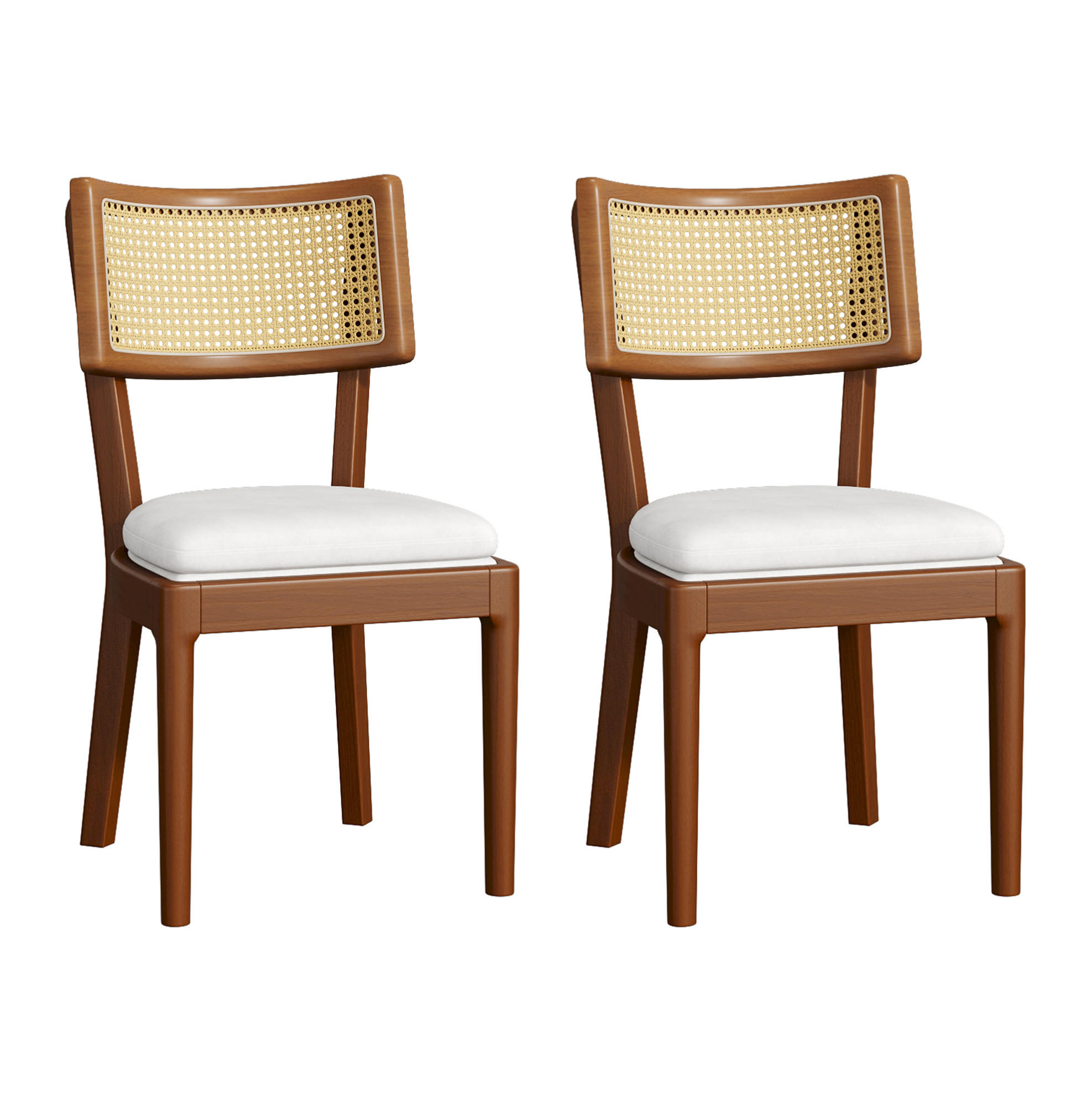 ESSZIMMERSTÜHLE 2er-Set Massivholz mit Rattan-Rückenlehne Leinen Nussbaum - Braun, Holz (58/88/50cm) - Meubliv