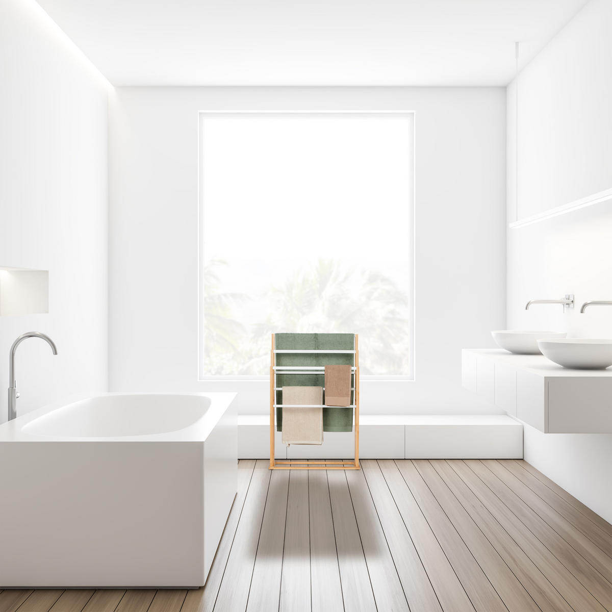 HANDTUCHSTÄNDER - Hellbraun, Holz (55/82/24cm) - Relaxdays