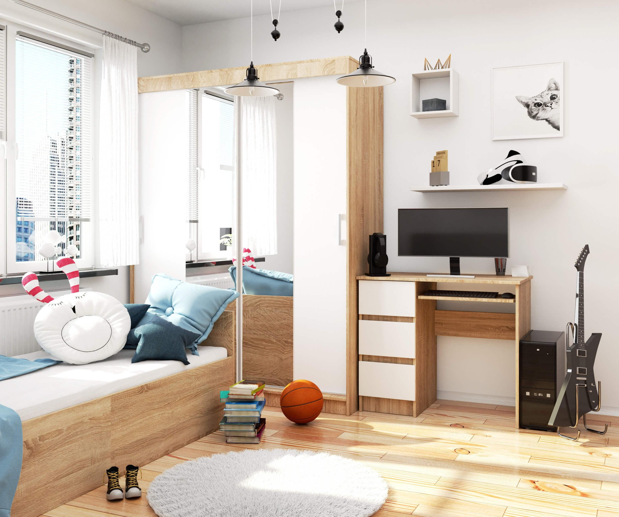 SCHREIBTISCH Links 3 Schubladen, Sonoma-Weiß, 90x50x77 cm - Weiß/Sonoma Eiche, Holz (50/90/77cm) - Milordbikes