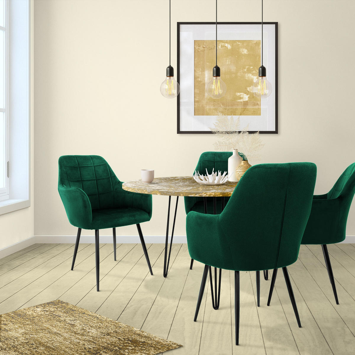 ESSZIMMERSTUHL Samt Grün 4er Set - Schwarz/Grün, Textil/Metall (43/83/58cm) - ML-DESIGN