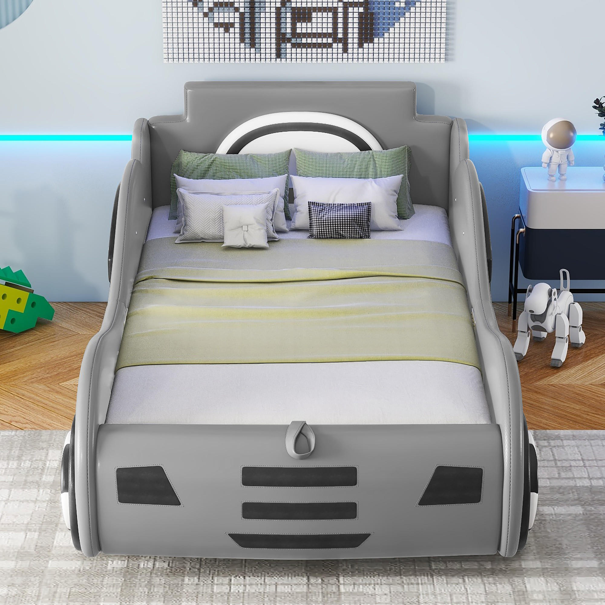 KINDERBETT 219x100 cm, Autobett mit Stauraum unter dem Bett, ohne Matratze, grau - Grau, Holz (90/200cm)
