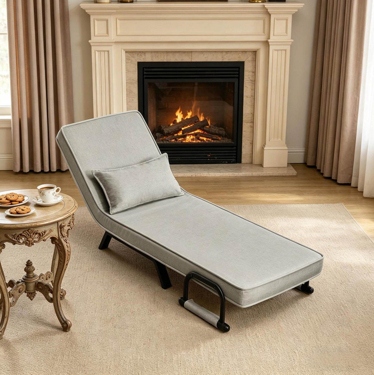 SCHLAFSESSEL 65/78/75 cm hellgrau aus Leinen mit Bettfunktion - Hellgrau, Kunststoff (75/78/65cm) - OKWISH