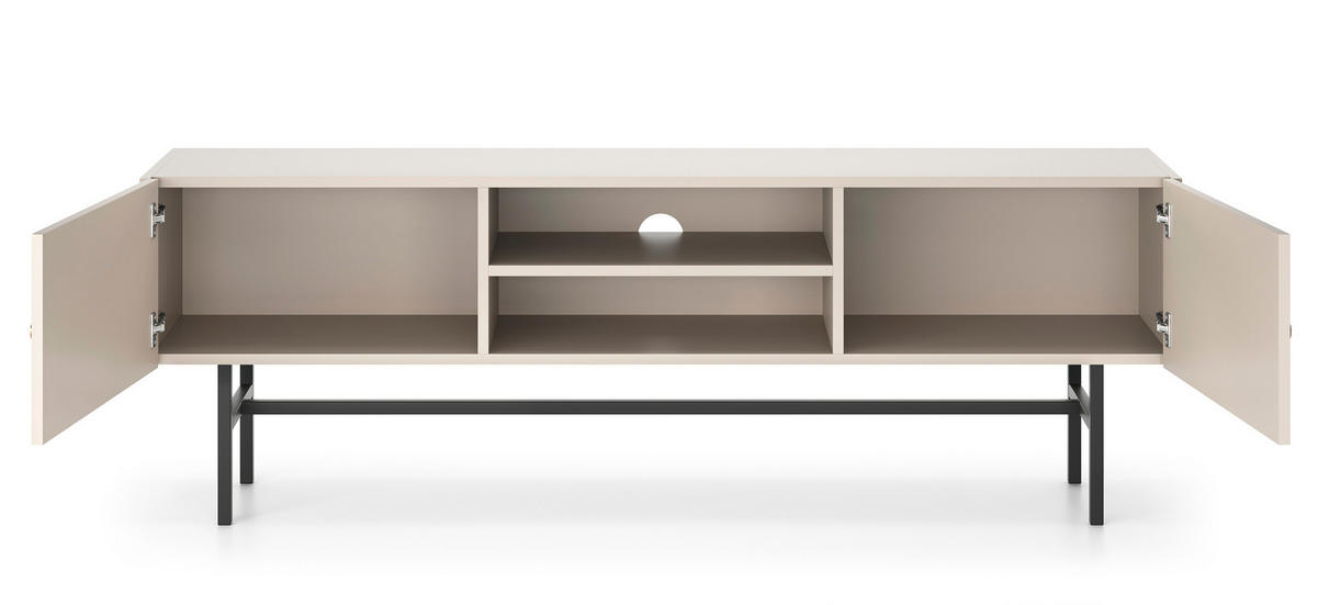 LOWBOARD Dinley 2T Beige 155/52/35 cm – mit schwarzen Beinen im minimalistischen Design - Beige/Schwarz, Holzwerkstoff/Metall (155/52/35cm) - AX Living