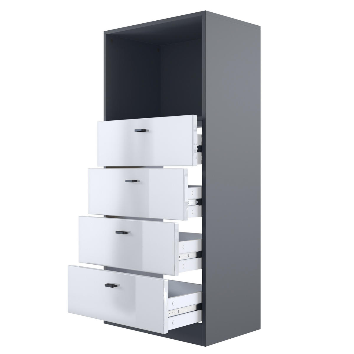 KOMMODE Pino Fronten in Grau Hochglanz - Grau, Holzwerkstoff (56/125/36cm) - Vladon