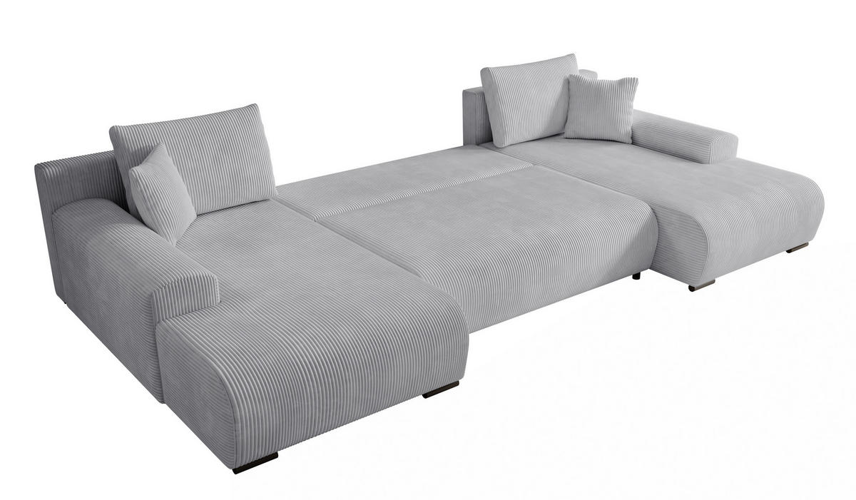 WOHNLANDSCHAFT Nelly U mit Bettkasten und Schlaffunktion, Cordstoff in U-Form - Grau, Textil (349/80/185cm)