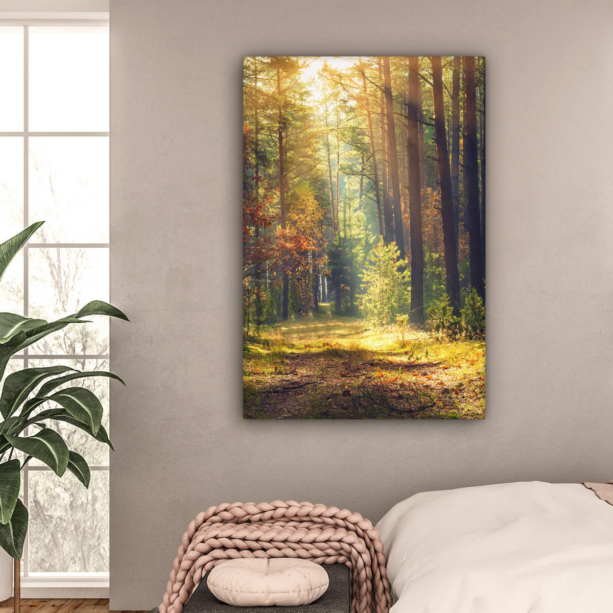 LEINWANDBILD Wald - Herbst - Bäume 90x140 cm - Dunkelgrün, Textil (90/140cm) - MuchoWow