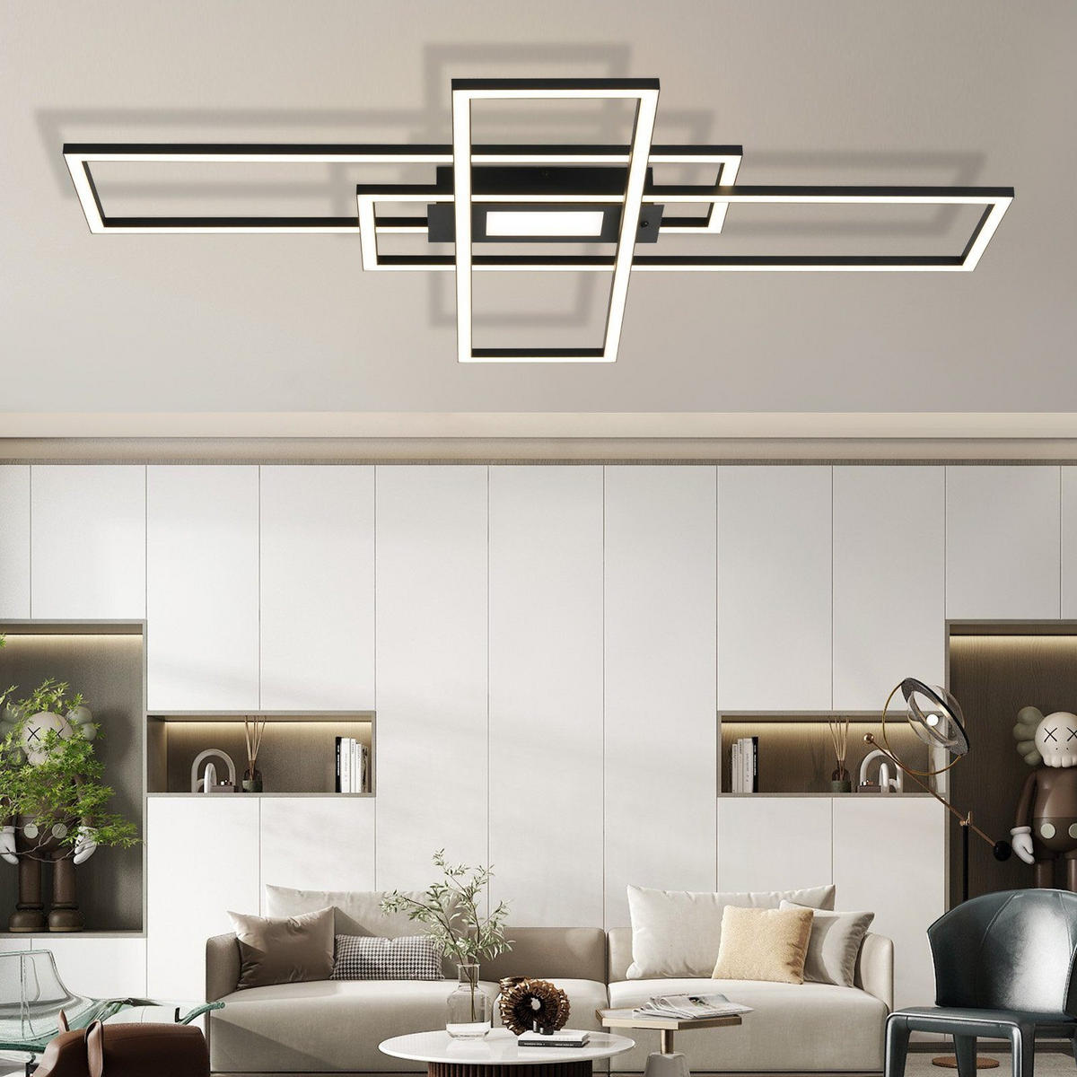 LED-DECKENLEUCHTE Kesselfluch 99.0/7.0/99 cm - Schwarz, Metall (99/99/7cm) - ZMH