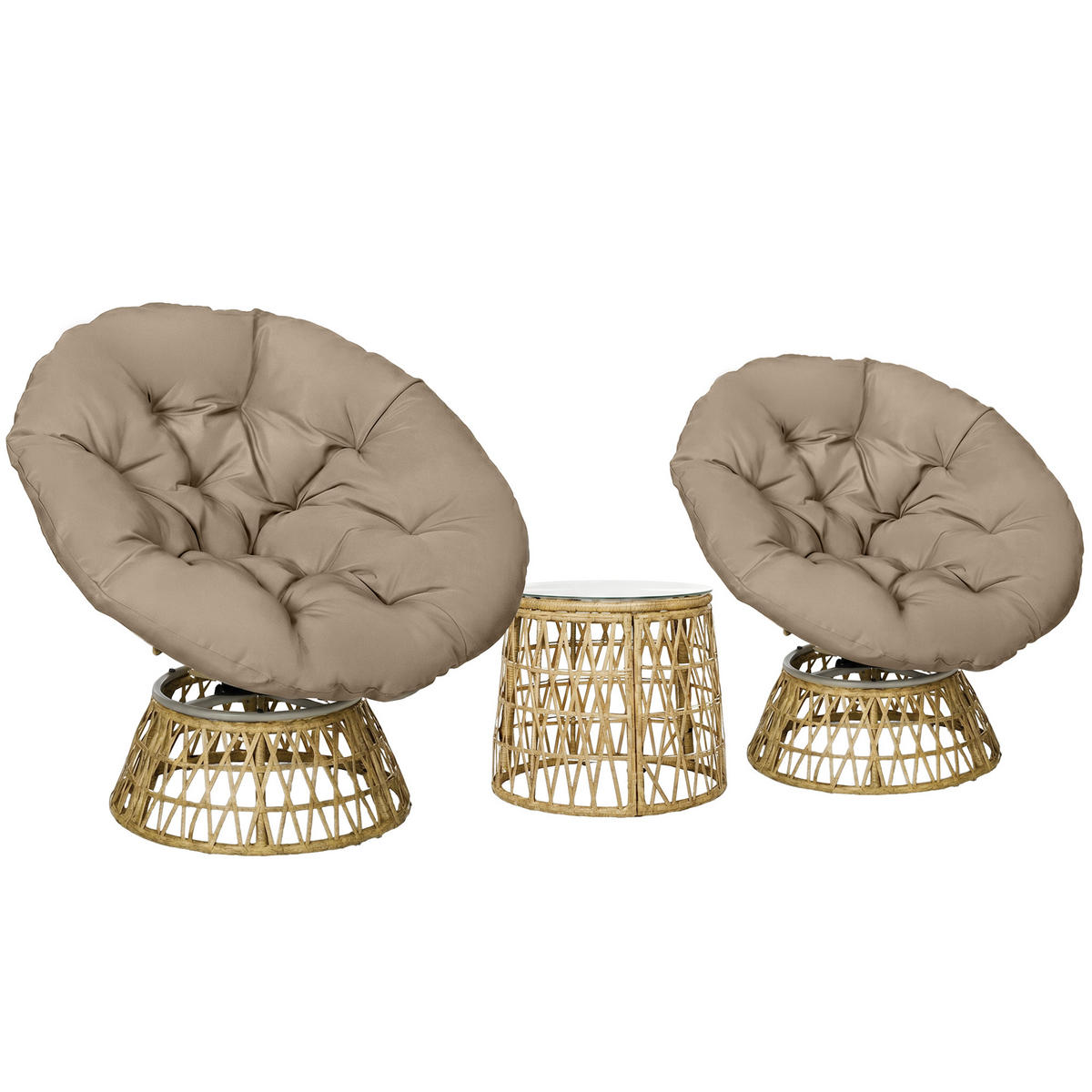 BISTRO-SET DE-06707 360° drehbare Stühle, wetterbeständig Natur/Hellbraun - Mokka, Kunststoff/Metall - ComfortXL