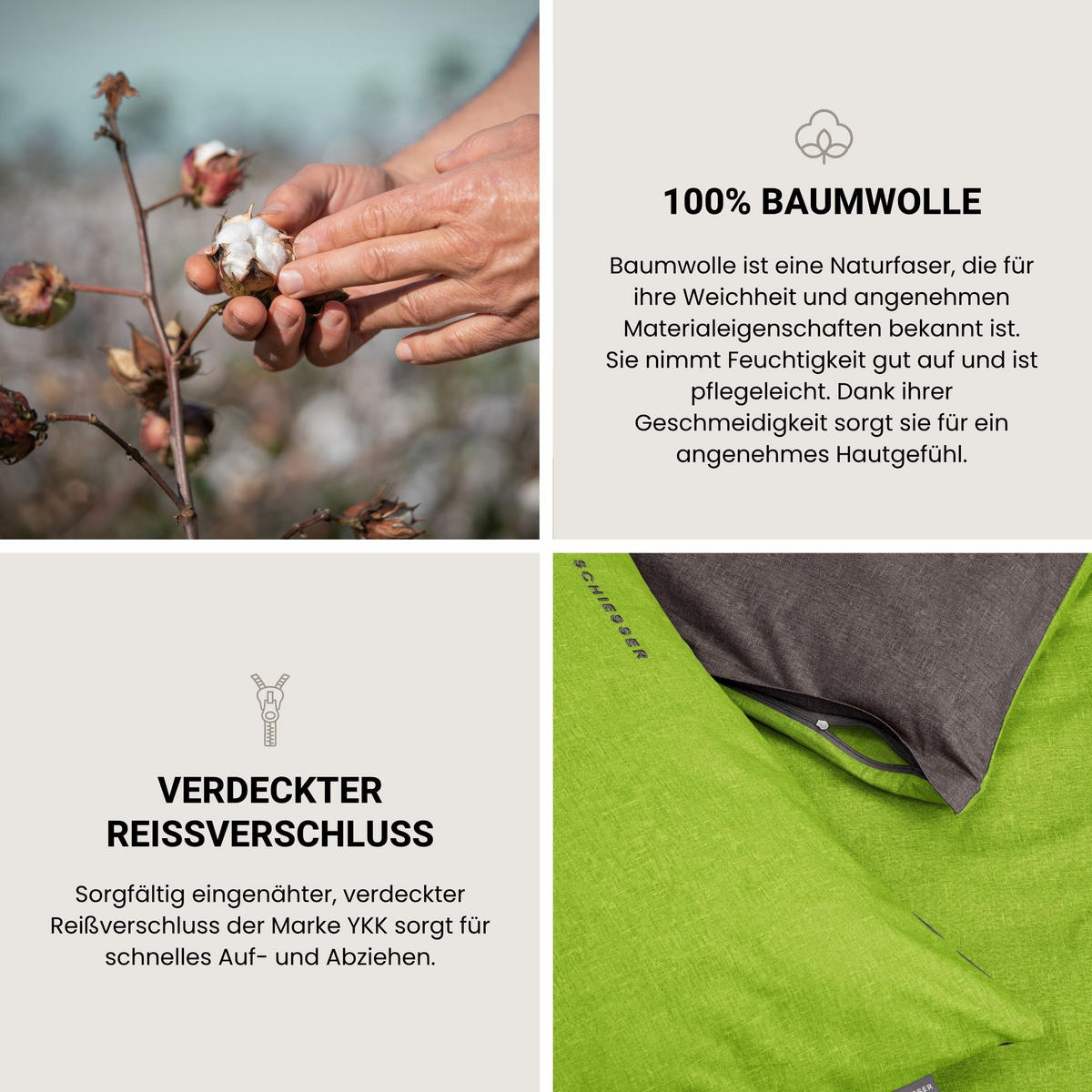 KISSENHÜLLENSET Doubleface Renforcé 2-teilig 40x80 cm Grün-Dunkelgrau - Dunkelgrau/Grün, Textil (40/80cm) - SCHIESSER