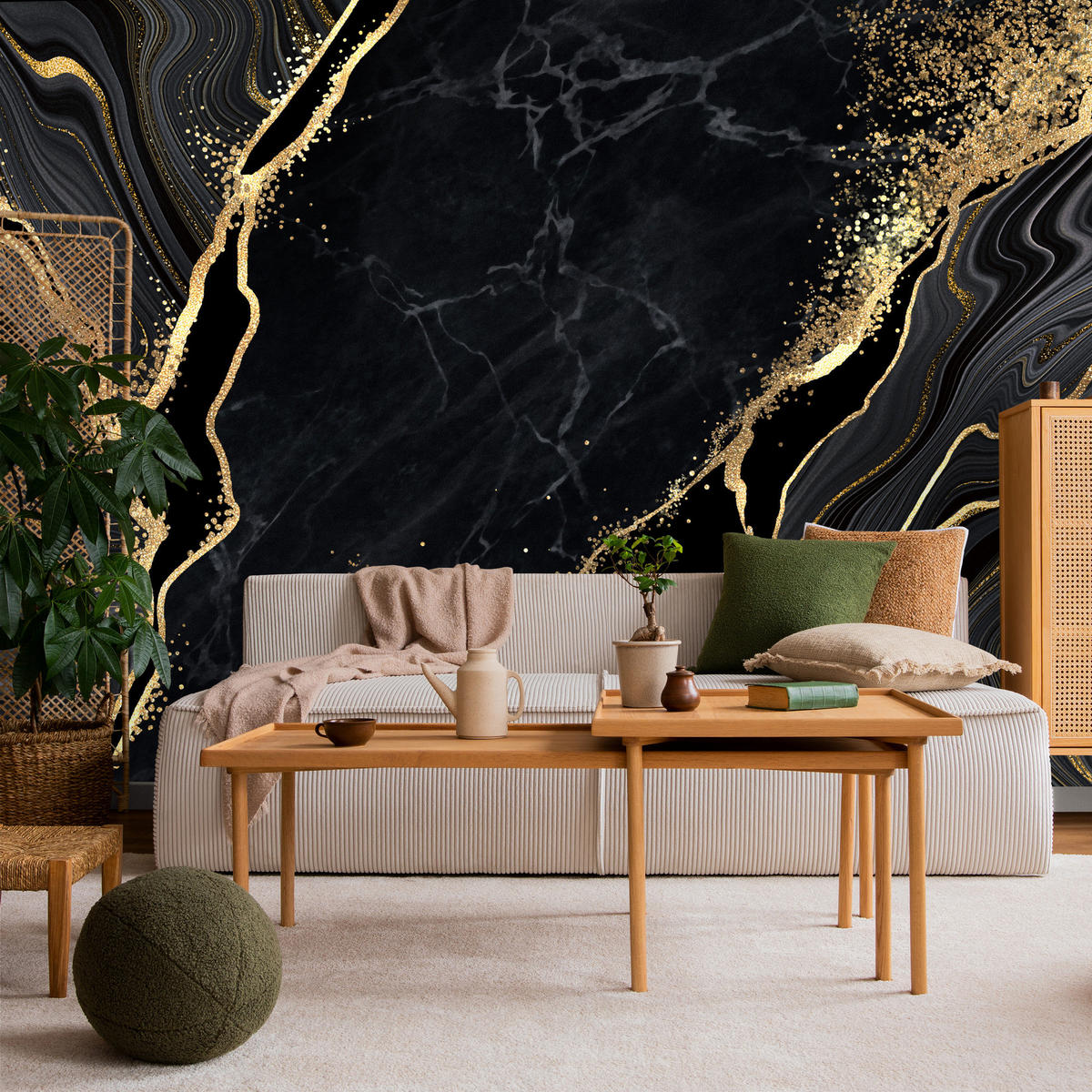 FOTOTAPETE Abstrakter Marmor Muster Glamour 350x256 - Gelb/Beige, Papier (350/256cm) - Muralo