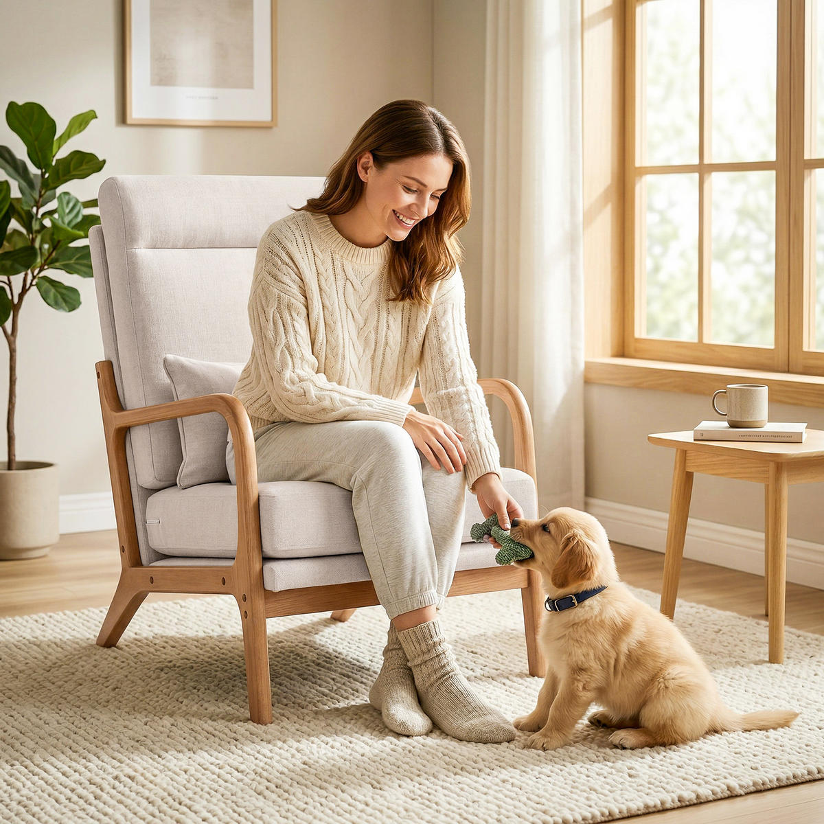 SESSEL DE-13363 hohe Rückenlehne & Lendenkissen Creme - Creme, Holz (64/93/86cm) - ComfortXL