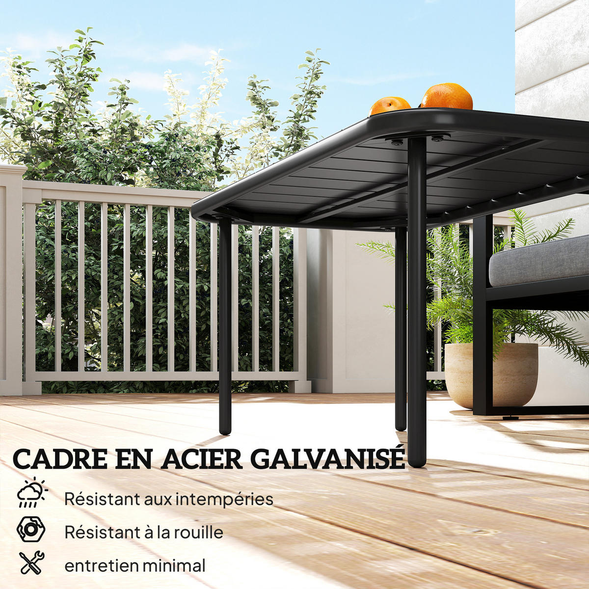 GARTENBEISTELLTISCH DE-14224 verzinkter Stahl mit Lattenrost Schwarz - Schwarz, Metall (90/50/43cm) - ComfortXL