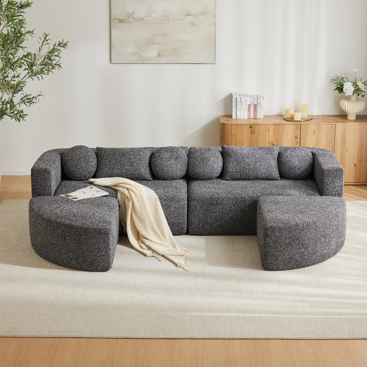 SCHLAFSOFA Schwarz Cloud Couch Chenille Schlaffunktion 292cm - Schwarz, Textil (165/68/292cm) - FLIEKS