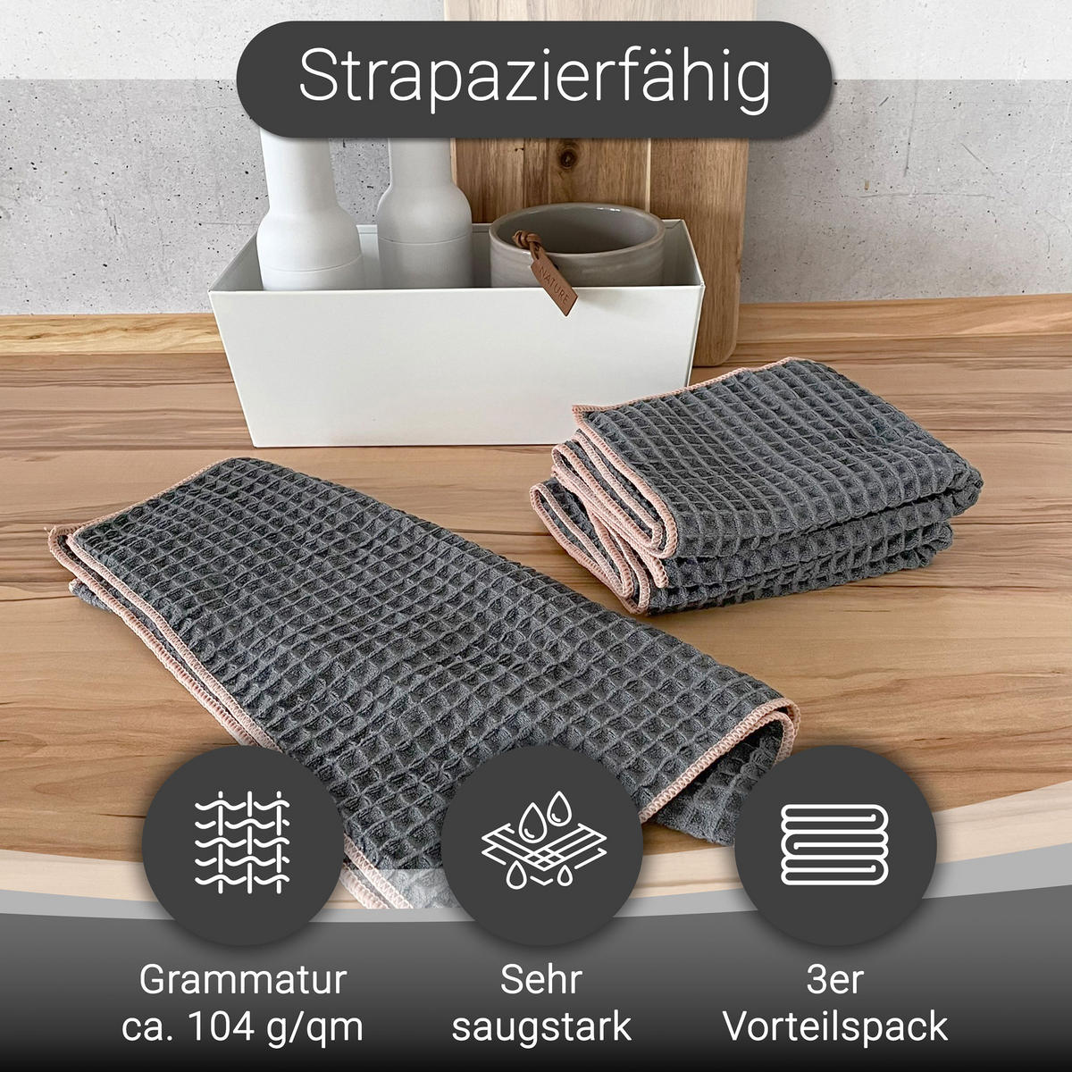 REINIGUNGSTÜCHER, 3er-Set, 80% Polyester, 20% Polyamid - Anthrazit, Textil (40/60cm) - Zollner