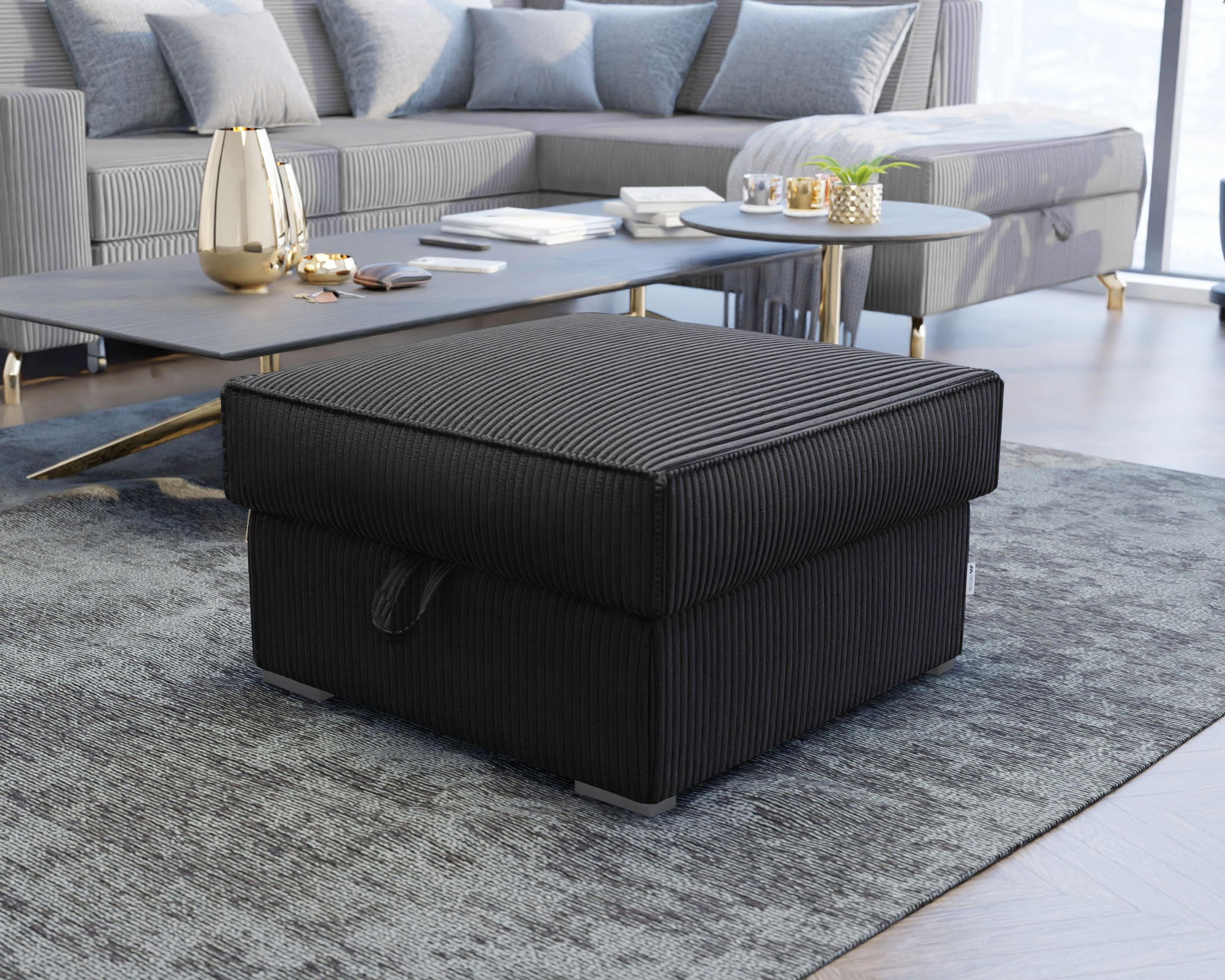 POUF FERA Schwarz 65x65 cm - Schwarz, Textil (65/38/65cm) - MASSENO
