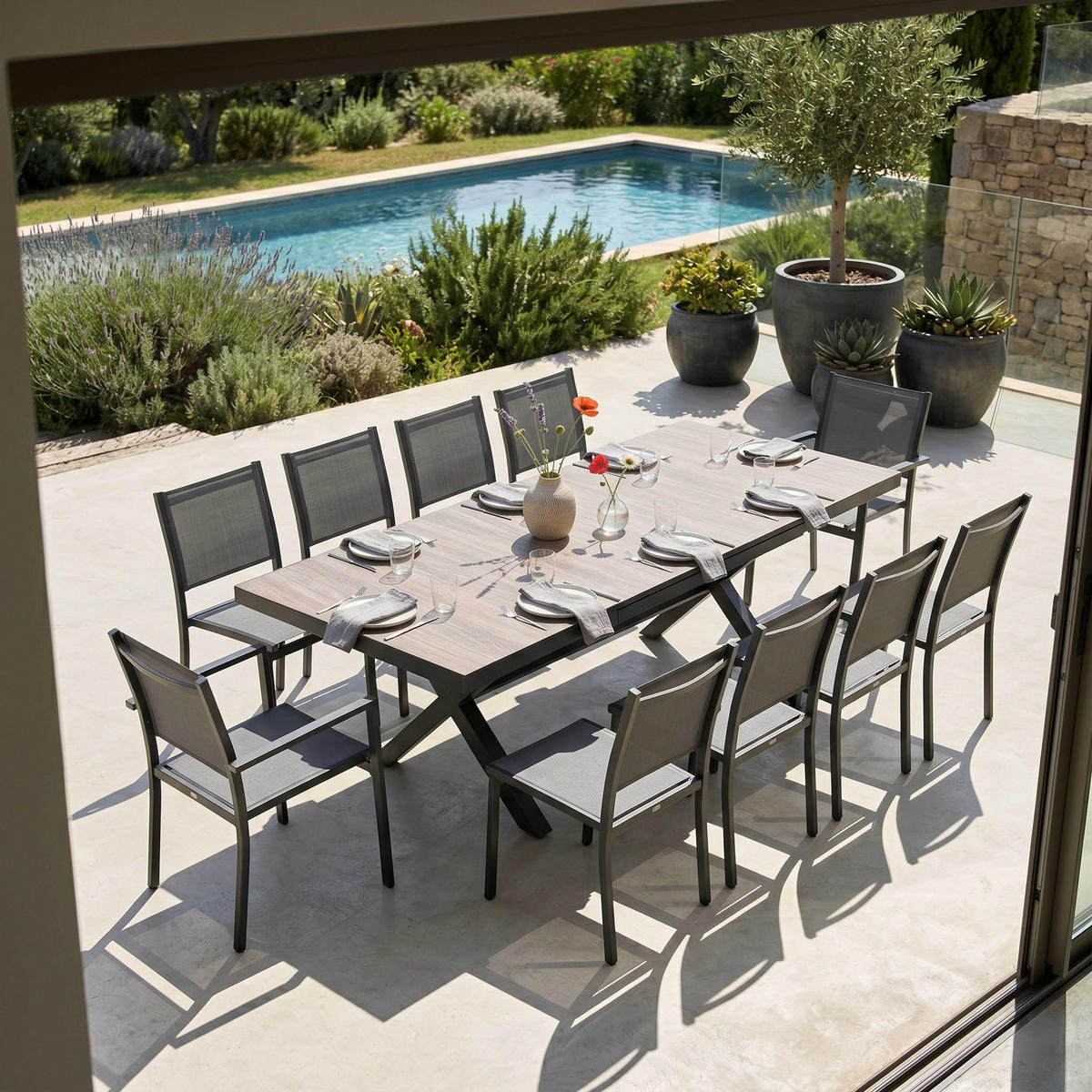 GARTENTISCH ., Braun/Grau - Braun, Metall (260/100/75cm) - Oviala