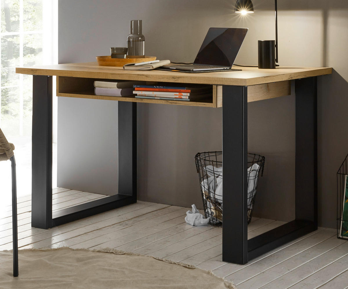 SCHREIBTISCH Used Wood hell, anthrazit, Laptoptisch für Homeoffice und Büro 125 x 60 cm - Eichefarben/Anthrazit, Holzwerkstoff/Metall (125/60/76cm) - Furn.Design