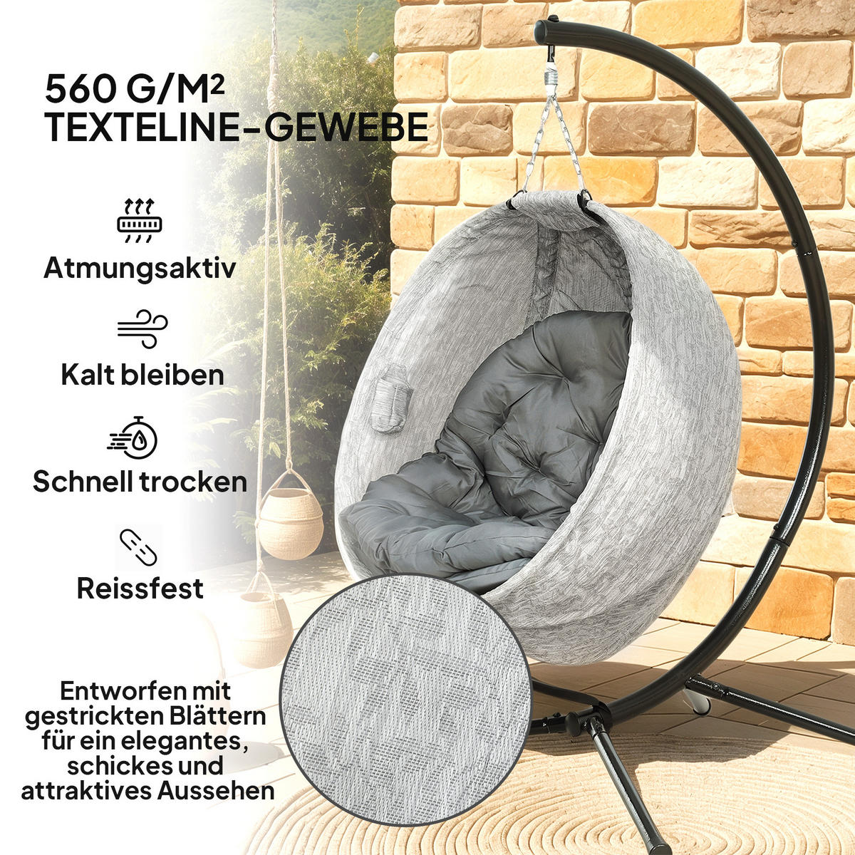 HÄNGESESSEL für den Außenbereich - Grau, Metall (116/180/118cm) - Outsunny