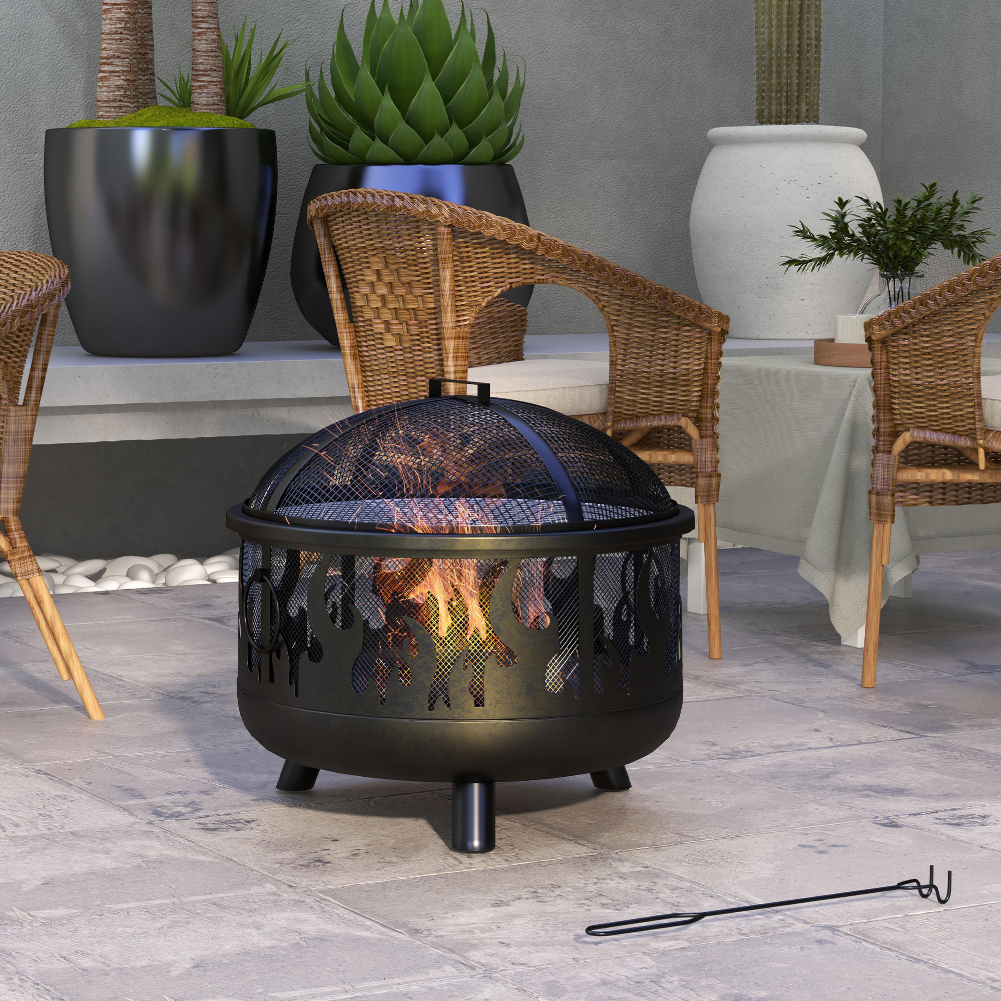 FEUERSCHALE, Metall, Schwarz - Schwarz, Metall (61/55/61cm) - Outsunny