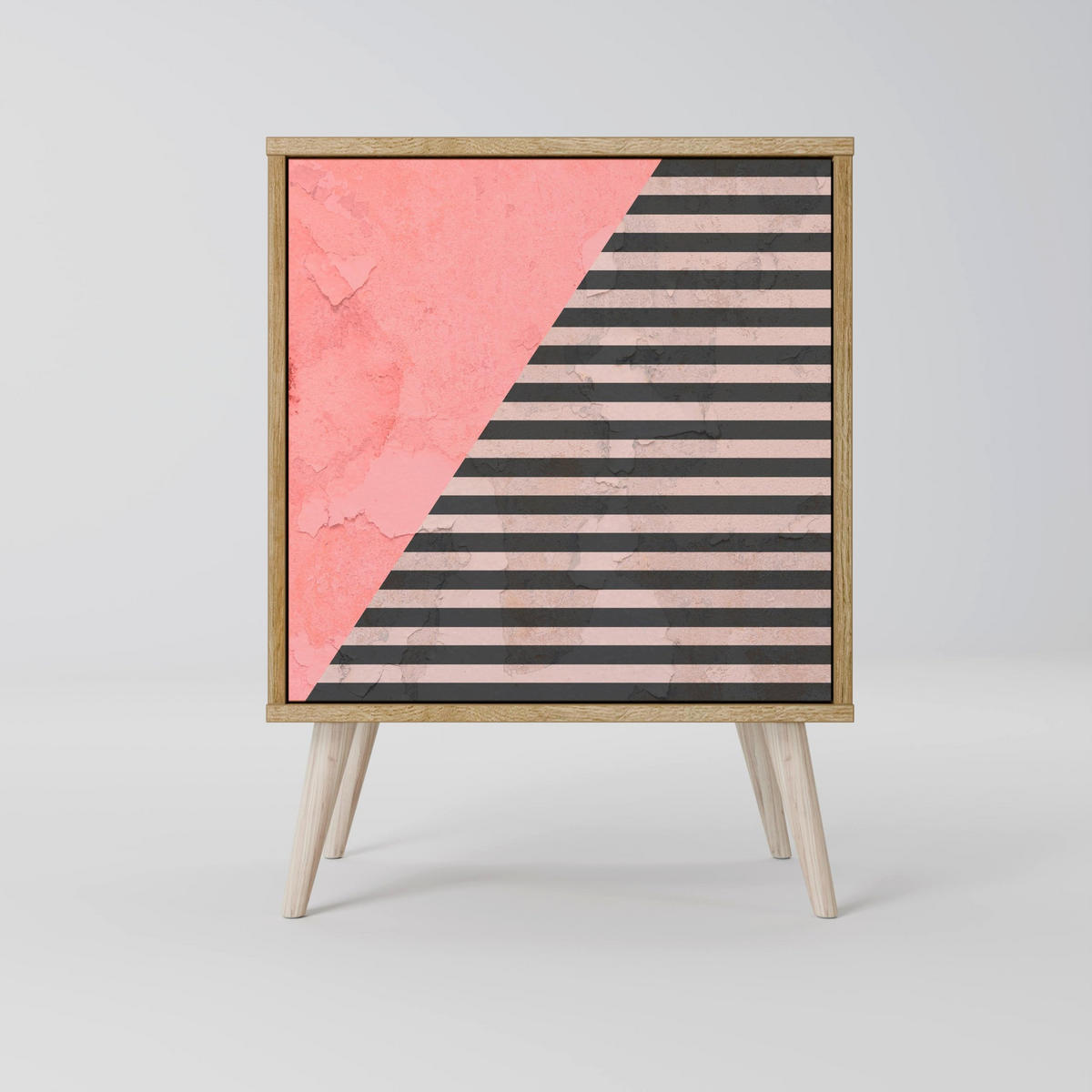 SIDEBOARD GLAMOROUS STRIPE, Grau, 57,5x42x72,5 cm, Schwarze Metallfüße - Multicolor/Schwarz, Holzwerkstoff/Metall (57.5/72.5/42cm) - SpaceRebels