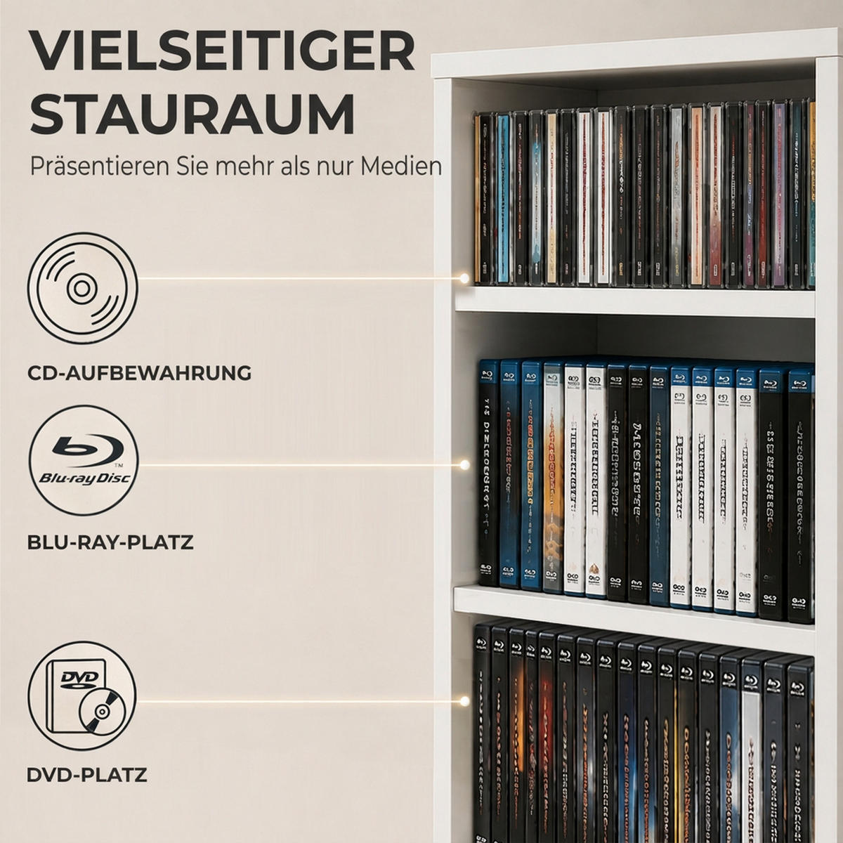 MEDIENSCHRANK Spanplatte Weiß - Weiß, Holzwerkstoff (24/140/33cm) - HOMCOM