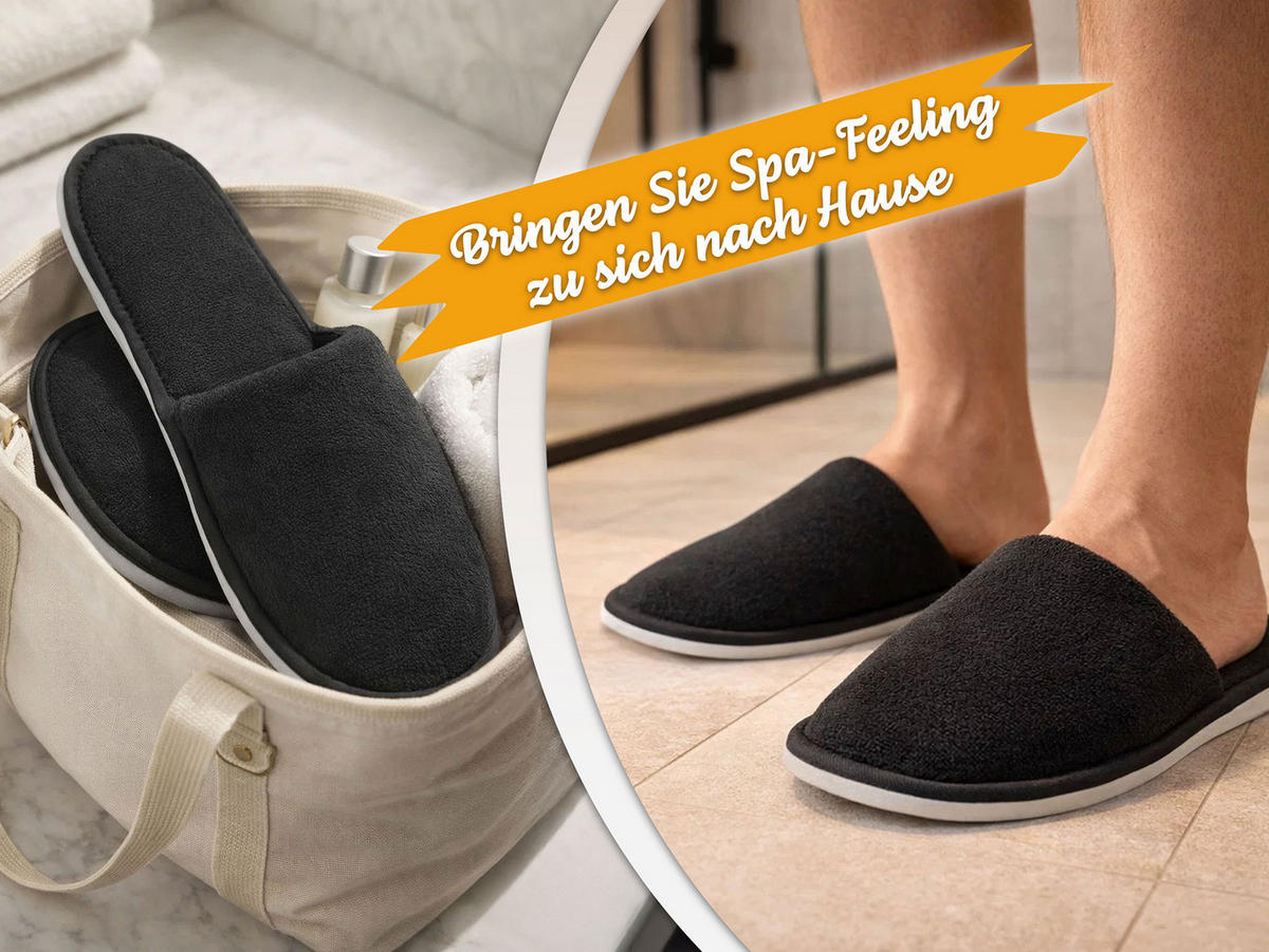 FROTTIERSLIPPER, 10er-Set, Universalgröße, 100% Polyester, Schwarz - Schwarz, Textil (5/1/29cm) - Zollner