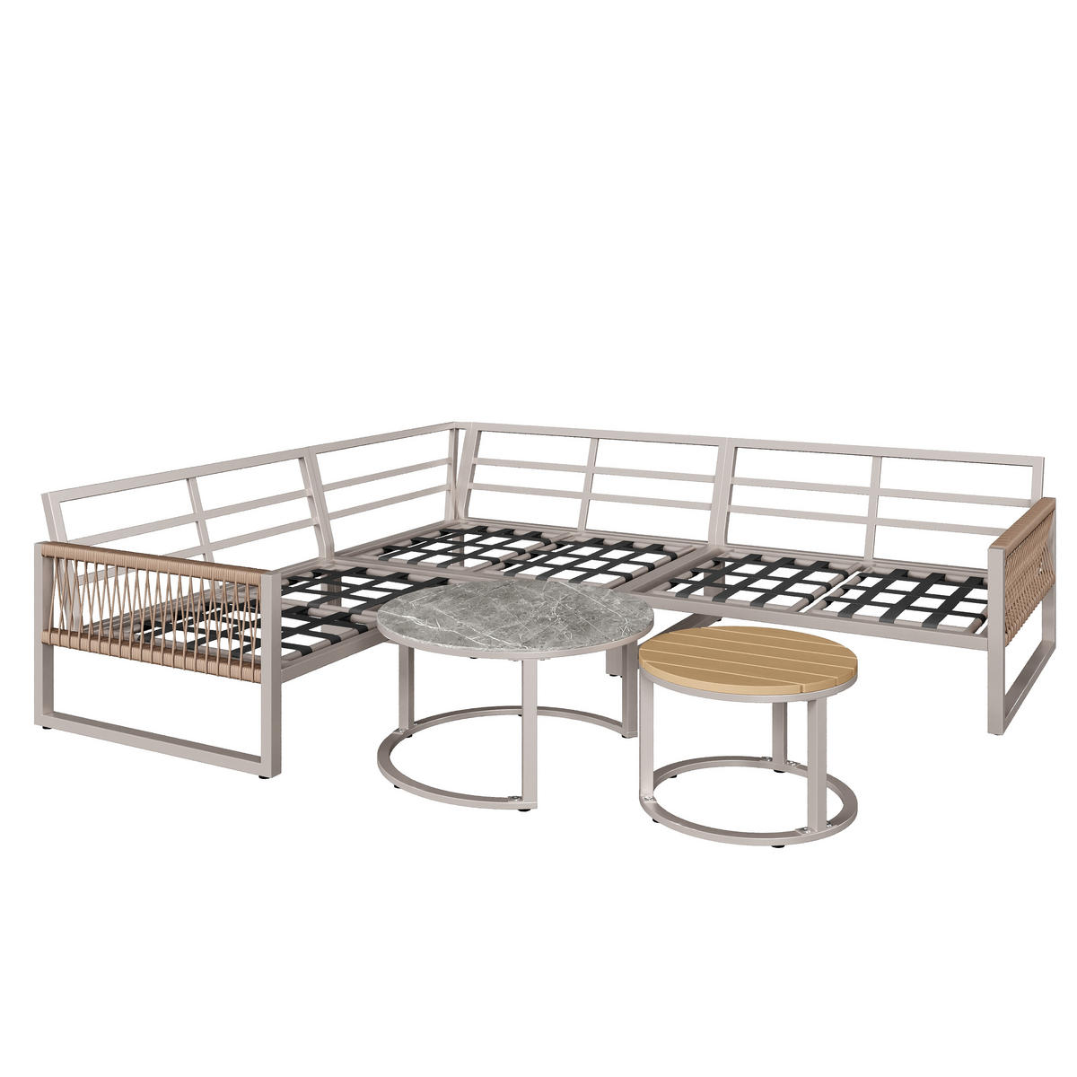 GARTENMÖBELSET 238/61/78 cm beige aus Metall und Polyester mit Seilgeflecht und Kissen - Beige, Metall - OKWISH