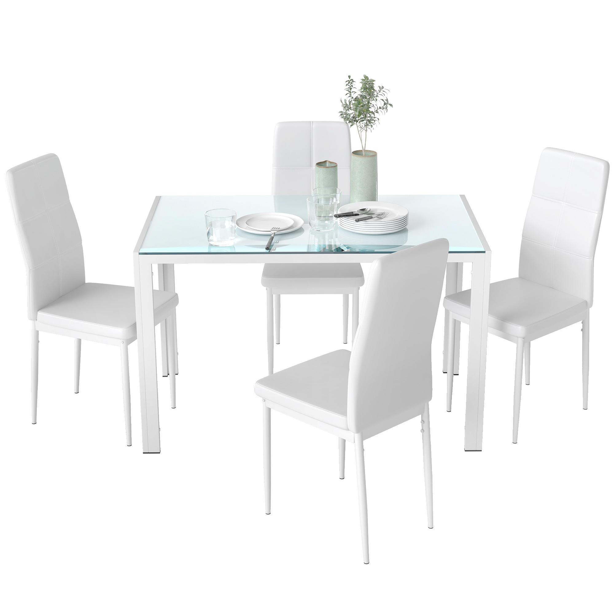 ESSZIMMERGARNITUR DE-18583 4-teilig mit Glasplatte Weiß - Weiß, Metall (70/75/120cm) - ComfortXL