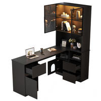 BUFFET Eckschreibtisch Regal Vitrinenschrank LED 7 Farben Stauraum Kabeldurchlass modern - Transparent/Schwarz, Holzwerkstoff (120/180/80cm) - EVRYAE