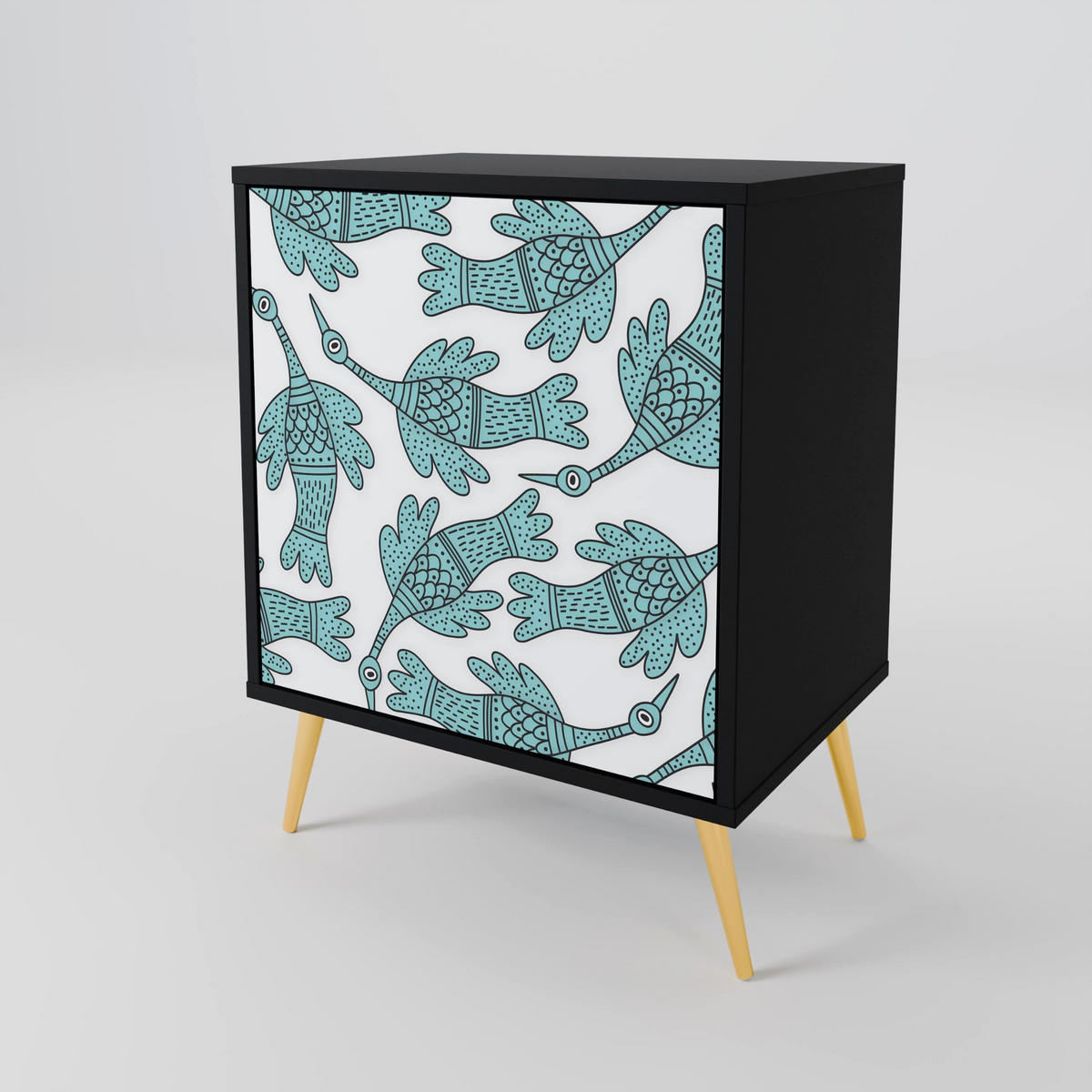 SIDEBOARD WATERSPOUT SONGIBIRD, Schwarz, 57,5x42x72,5 cm, Schwarze Metallfüße - Multicolor/Schwarz, Holzwerkstoff/Metall (57.5/72.5/42cm) - SpaceRebels