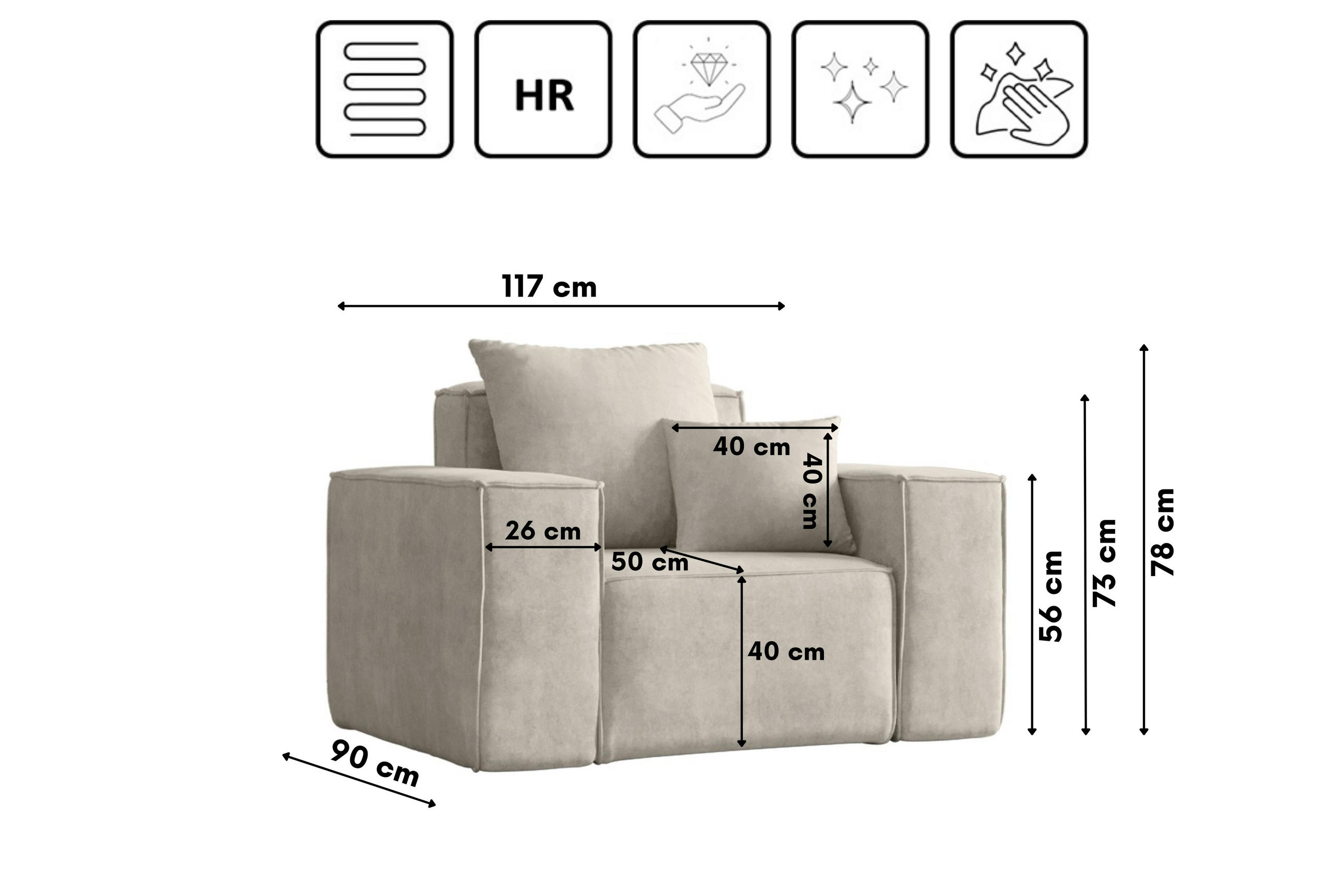 Thumbnail - Kaiser Möbel Sessel, Hellgrau, Textil, 1-Sitzer, einzeln stellbar, 90x78x117 cm, Wohnzimmer, Sessel, Polstersessel
