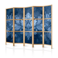 PARAVENT Japanischer 5-tlg 225x172 cm Blaue Ornamente - Blau, Holz/Textil (225/172/3cm) - Muralo