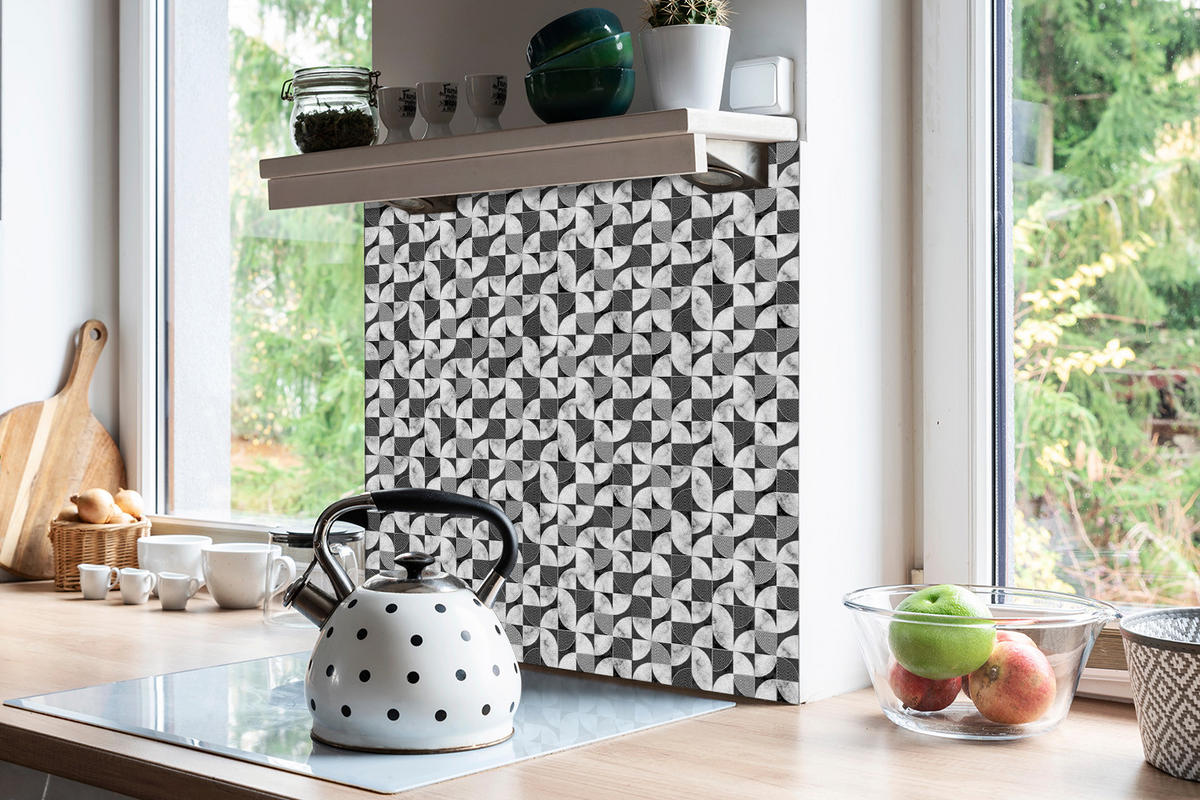FLIESENAUFKLEBER 9 Stück 30x30 cm selbstklebend Geometrisches Mosaik - Grau, Textil (30/1.6/30cm) - TULUP