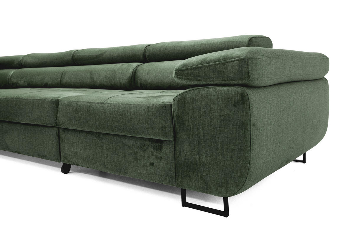 ECKSOFA WILD MAXI L Links mit Schlaffunktion 125x195 Velours Dunkelgrün - Chromfarben/Dunkelgrün, Holz/Textil (350/203cm) - Muffo