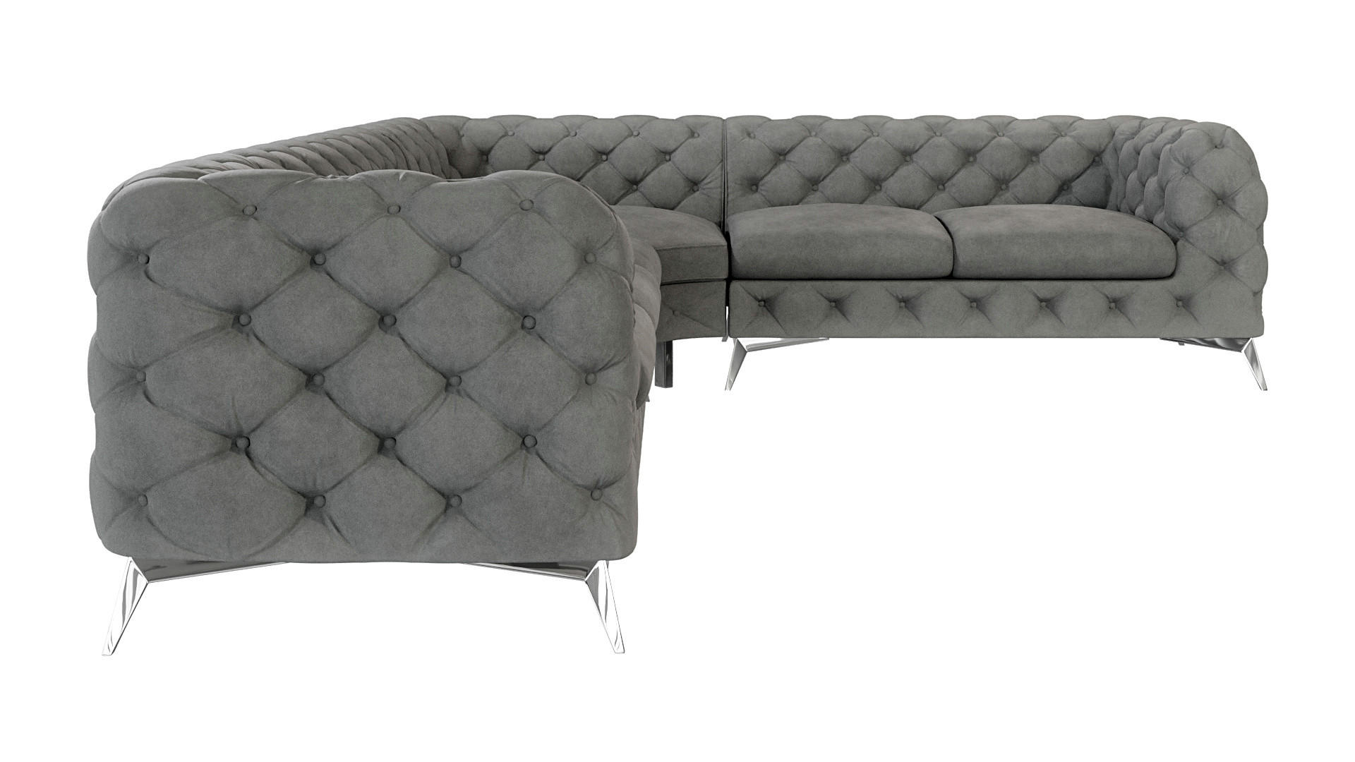 ECKSOFA Chesterfield Laura Grau Samt - Silberfarben/Grau, Holz/Textil (323/264cm) - S-Style Möbel