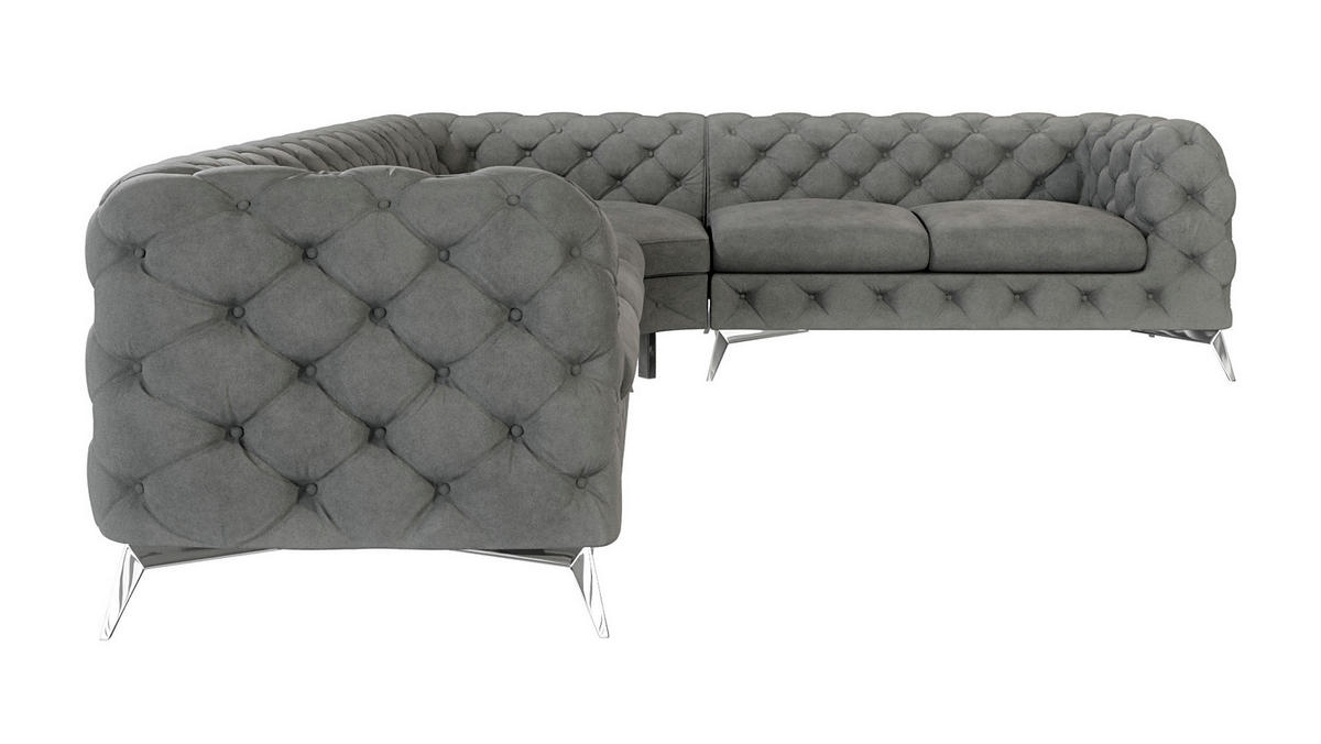 ECKSOFA Chesterfield Laura Grau Samt - Silberfarben/Grau, Holz/Textil (323/264cm) - S-Style Möbel