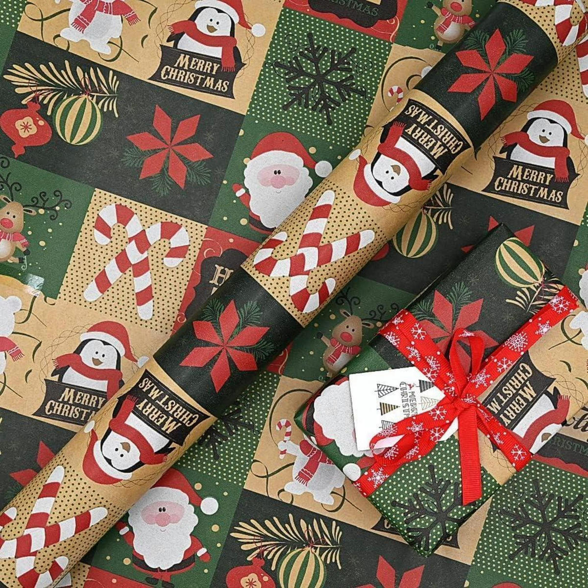 GESCHENKPAPIER 43 cm x 15 M Weihnachts-Design Kraftpapier - Multicolor, Papier (43/43/43cm)