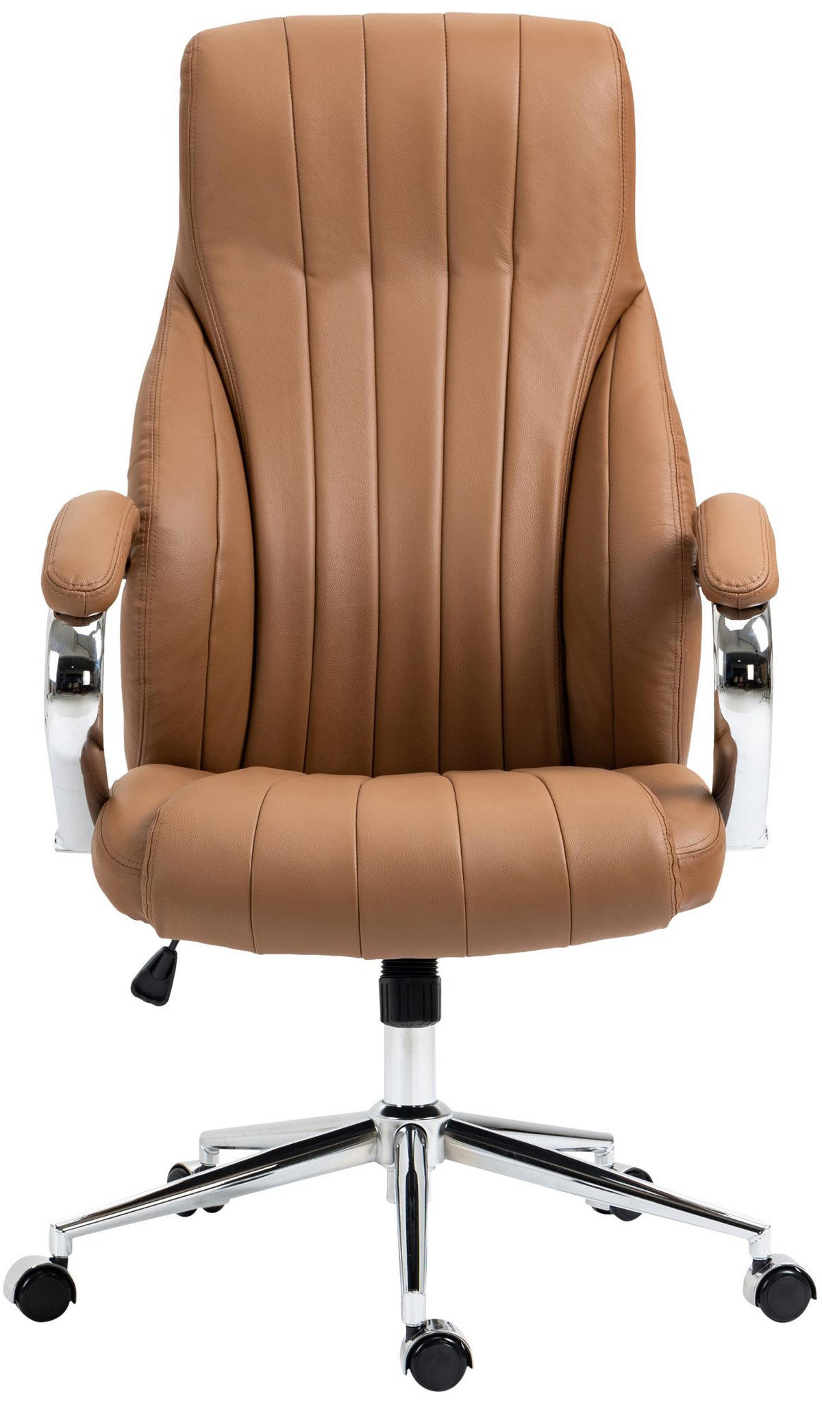 CHEFSESSEL Echtleder hellbraun - Chromfarben/Hellbraun, Leder/Metall (73/120/76cm) - CLP