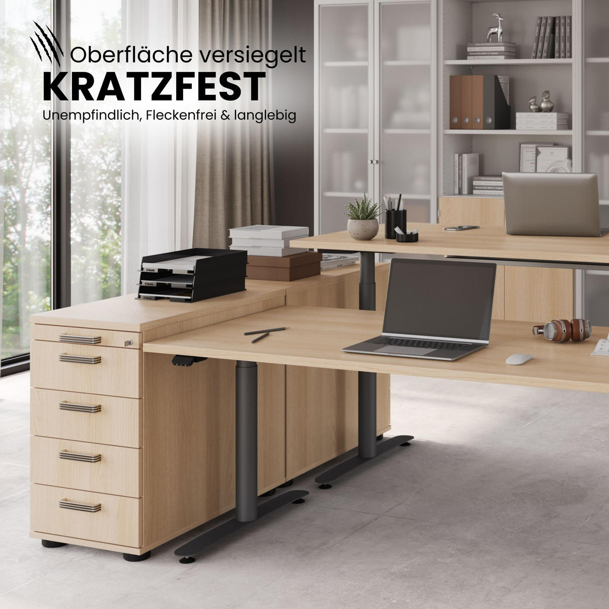 STANDCONTAINER - mit 4 Schubladen 80/42,8/72 cm in Nussbaumfarben Streifengriff (Kunststoff) - Nussbaumfarben, Holzwerkstoff (42.8/72/80cm) - bümö