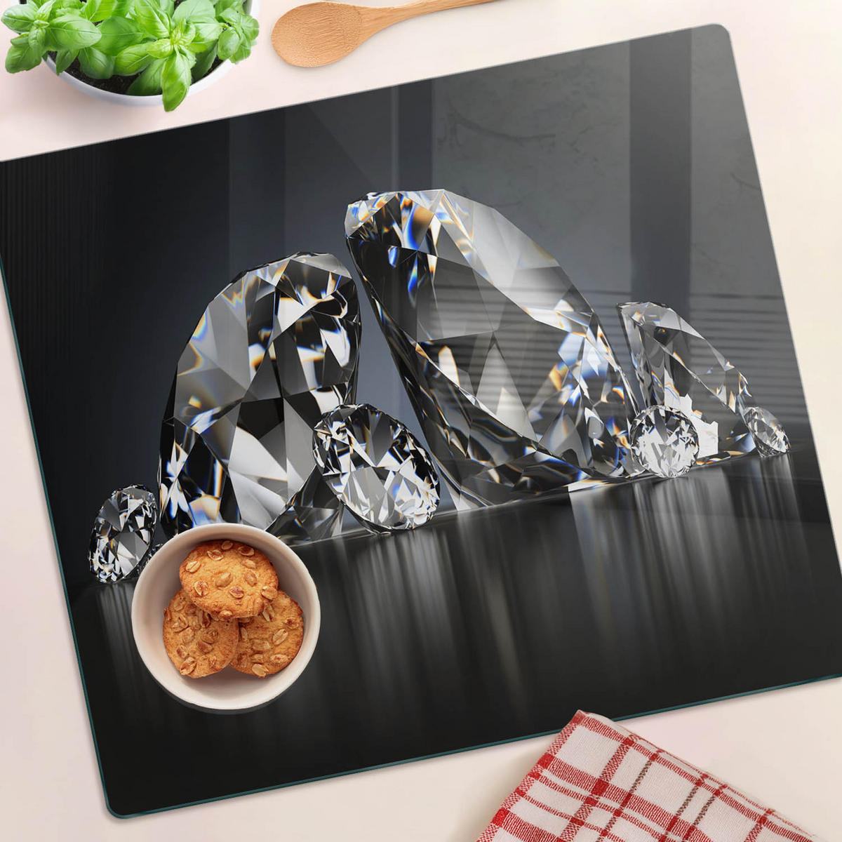 GLASPLATTE 60x52 cm Diamanten - Schwarz, Glas (60/0.4/52cm) - TULUP