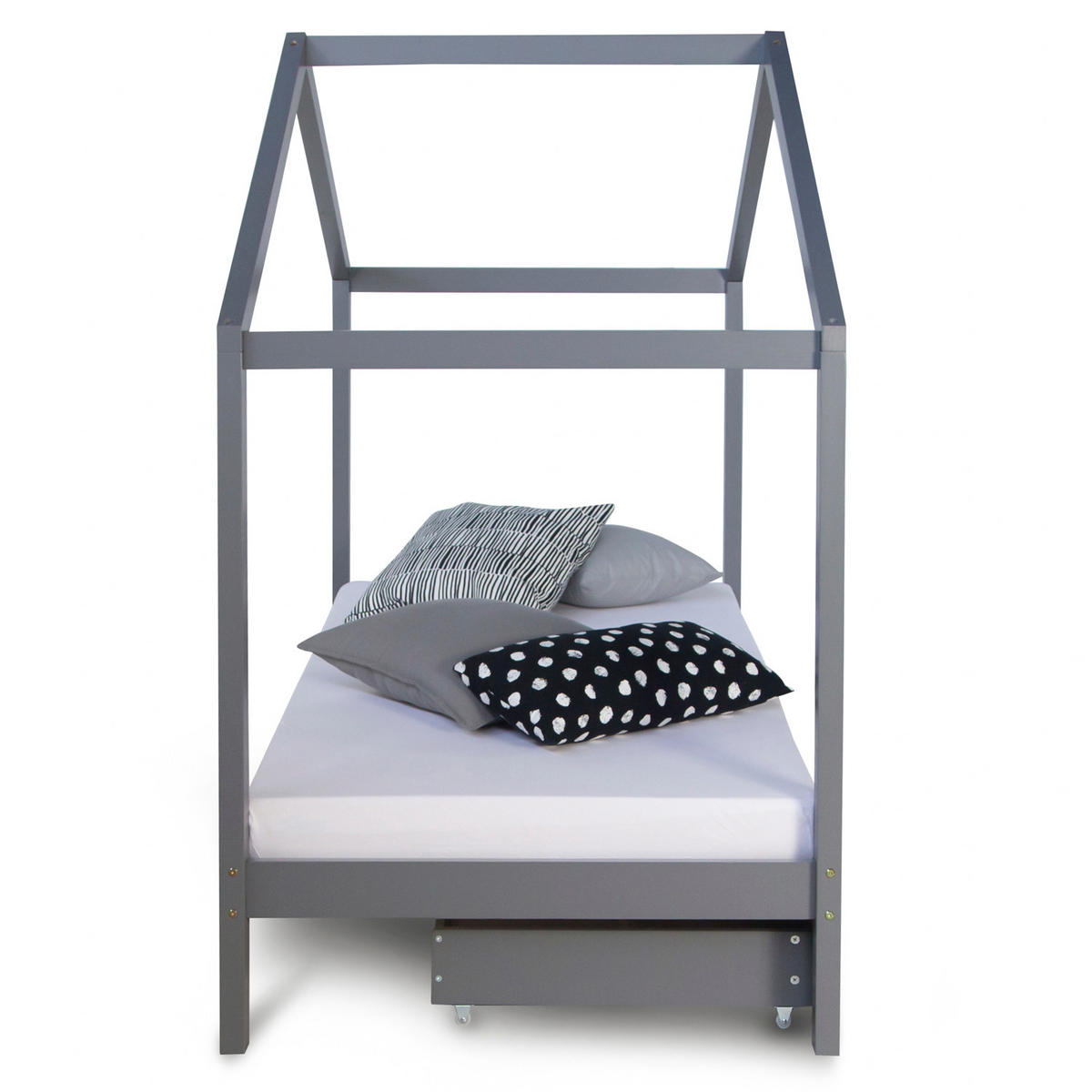 HAUSBETT mit Stauraum 90/200 cm Grau - Grau, Holz (208/160/96cm) - Homestyle4u
