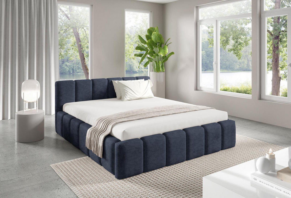 POLSTERBETT KALLA Medium 180x200 cm mit Bettkasten – PERFECT HARMONY 77 - Dunkelblau, Holz (180/200cm) - Dekori_Interiors