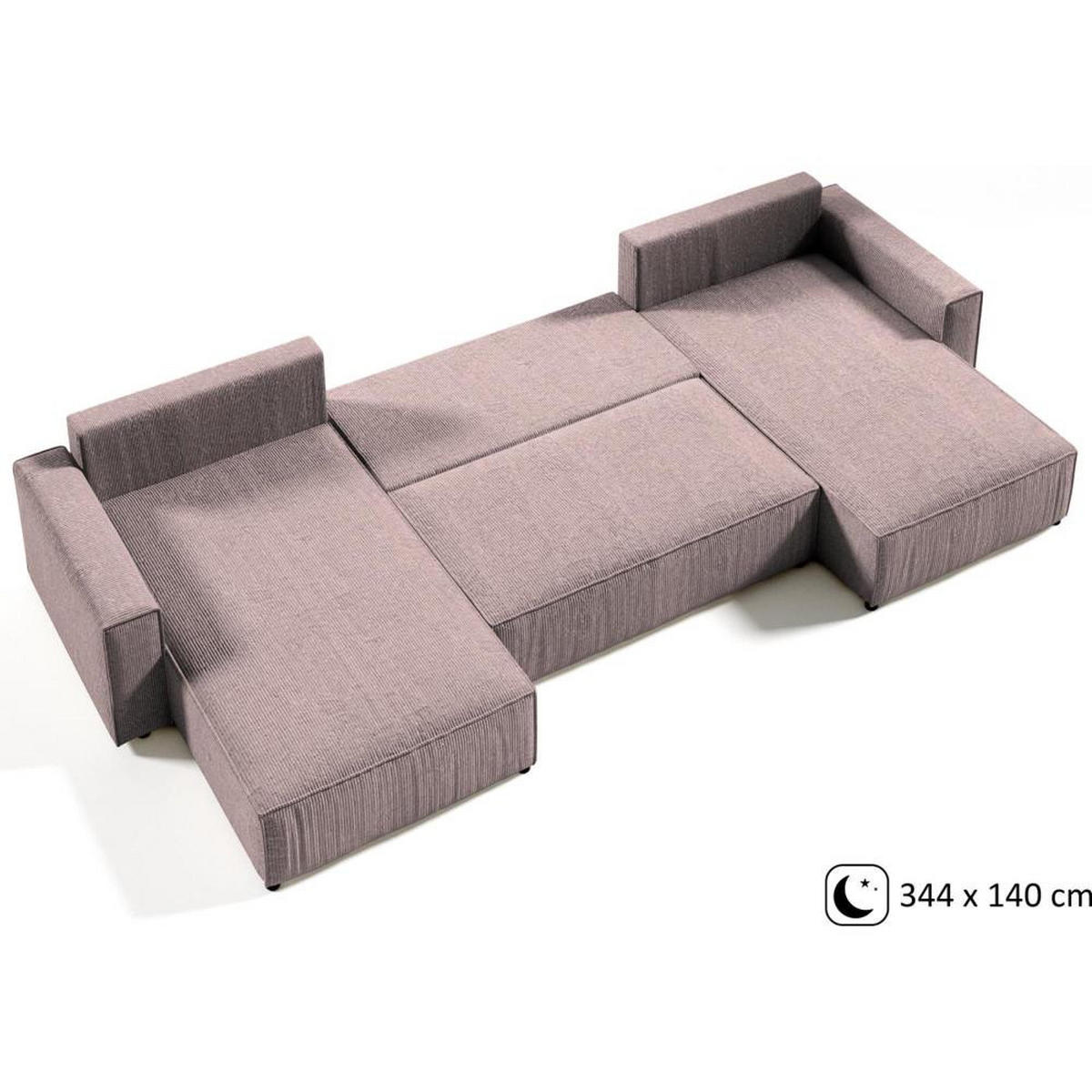 WOHNLANDSCHAFT Parys U mit Schlaffunktion rosa - Schwarz/Rosa, Kunststoff/Textil (390/70/185cm) - Beautysofa