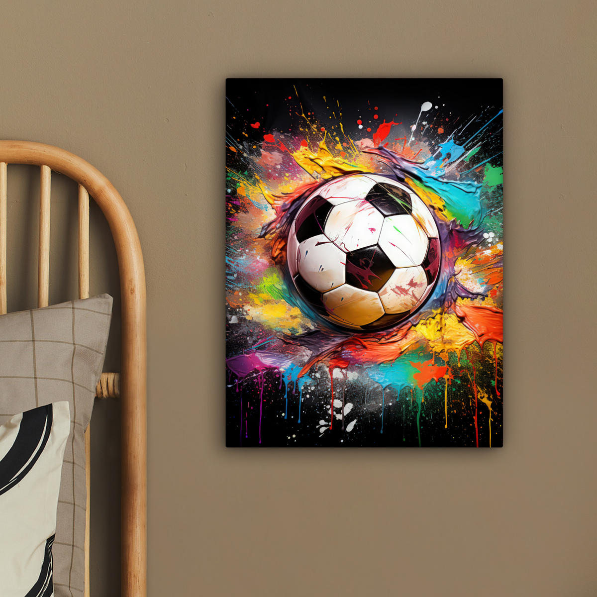 LEINWANDBILD Fußball - Farbe - Farben - Schwarz - Weiß 30x40 cm - Weiß, Textil (30/40cm) - MuchoWow
